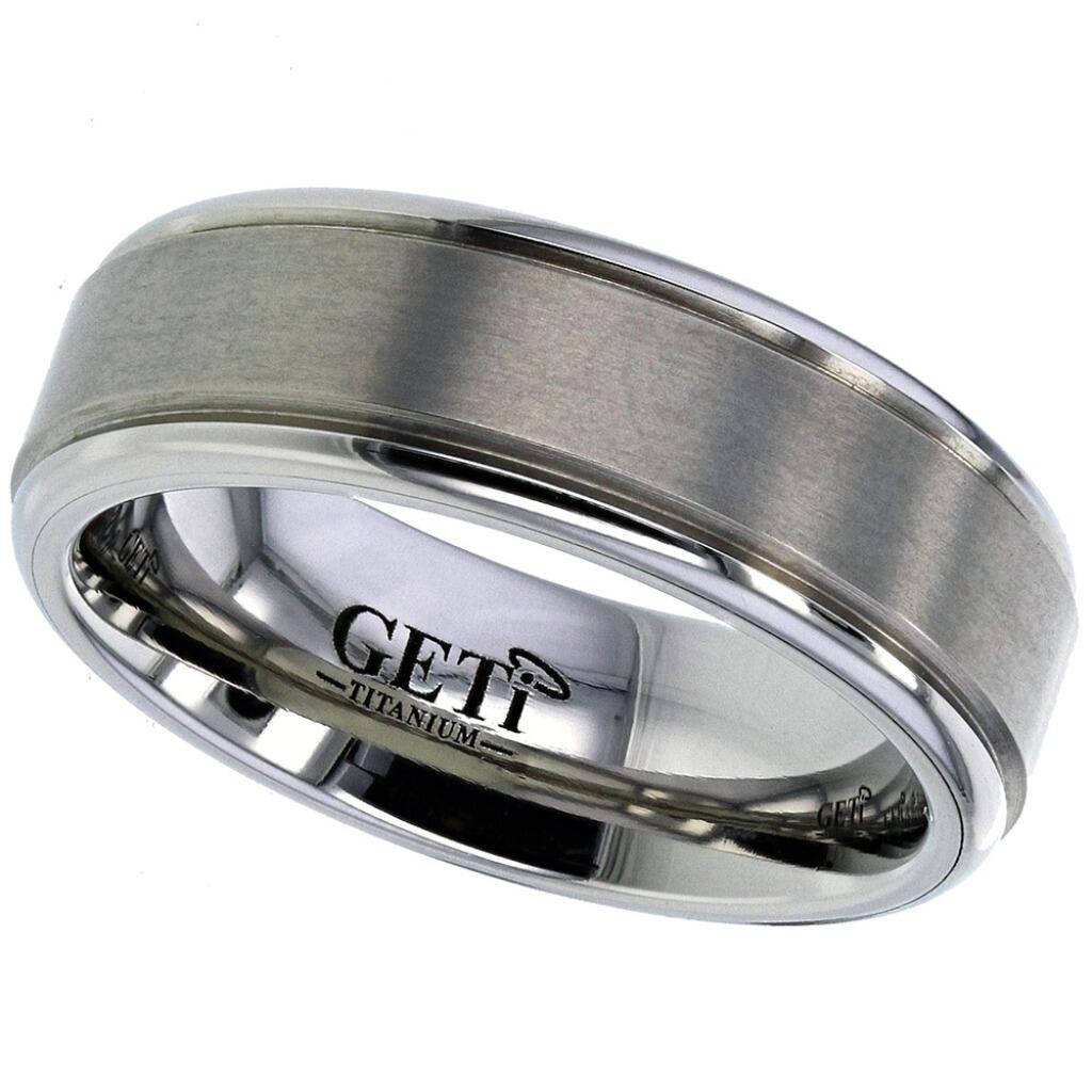 Flat court Geti titanium wedding band with satin centre, twin deep grooves and heavy polished edges by Gold and Diamonds