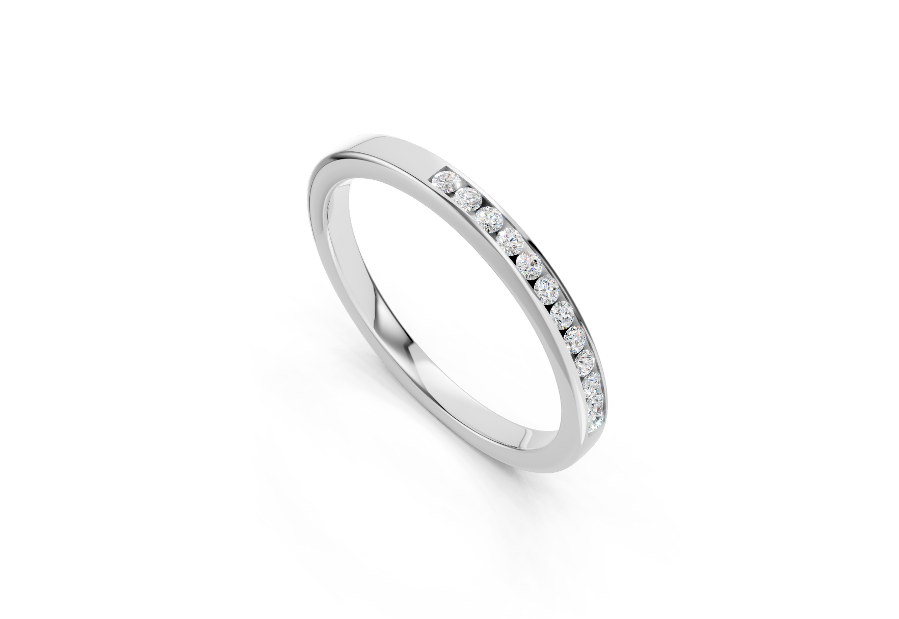 Ladies 2mm channel set diamond wedding ring 0.09ct round diamonds in gold platinum and palladium