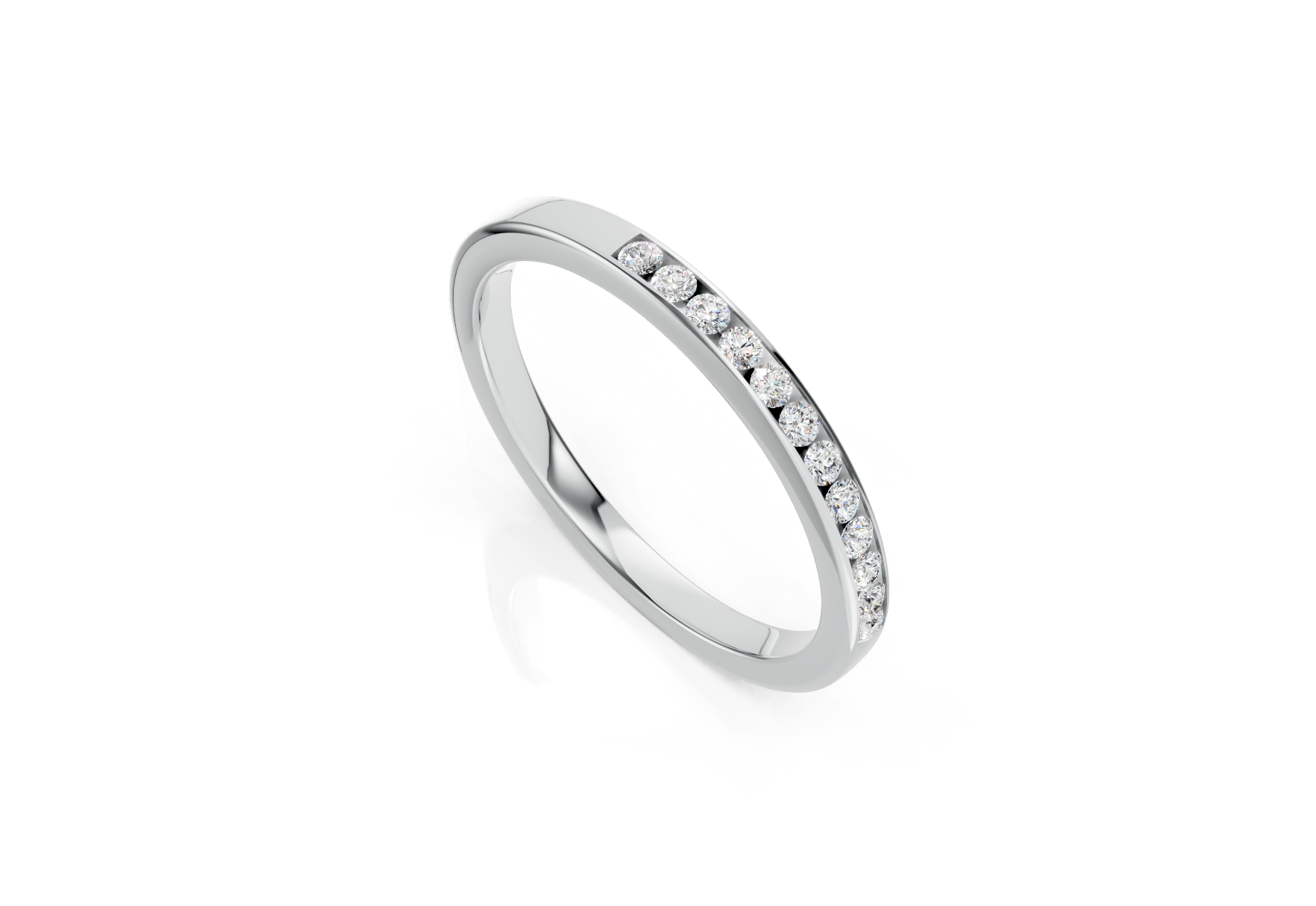 2.2mm channel set diamond wedding band 0.12ct round diamonds in gold platinum and palladium