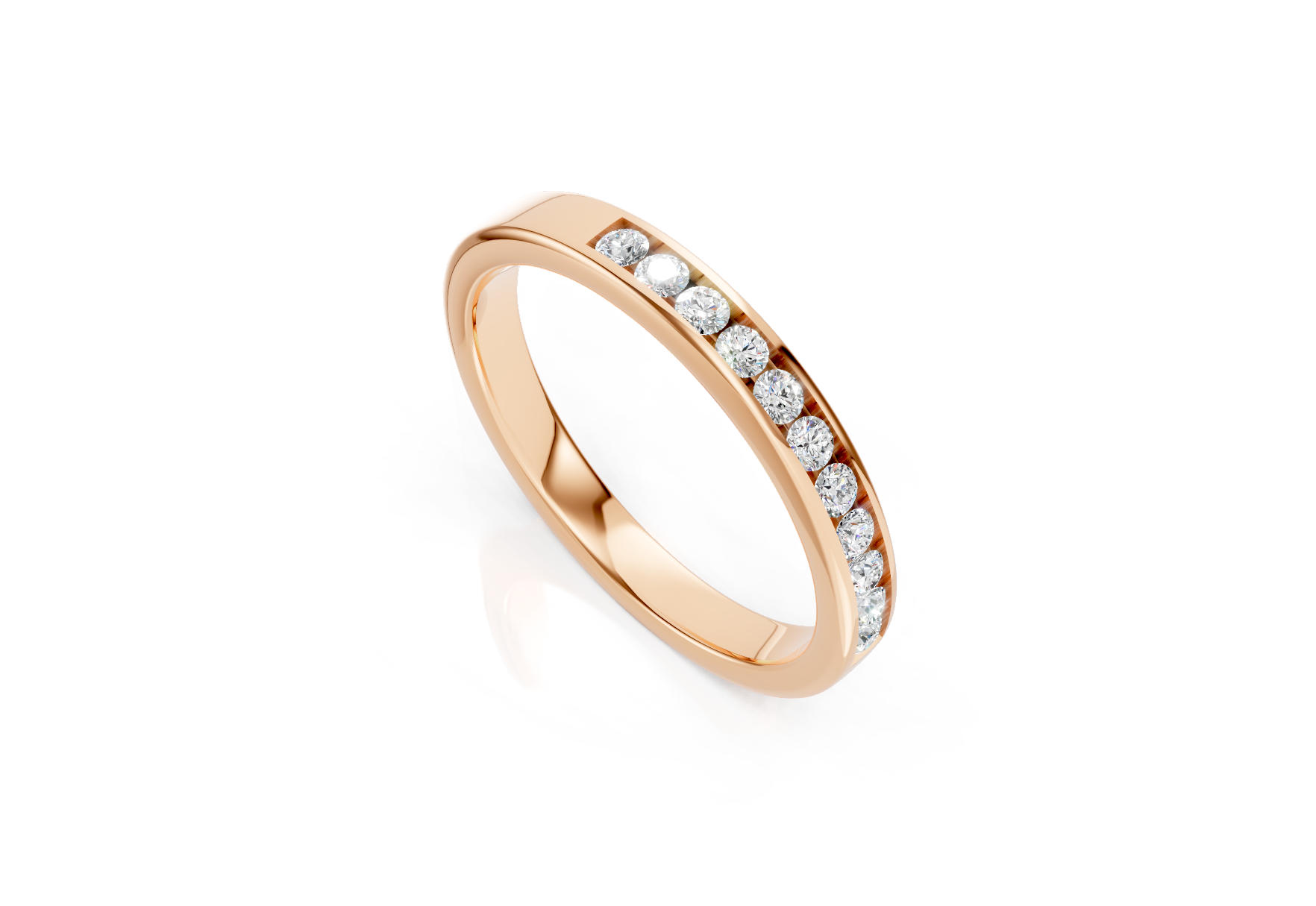 2.7mm channel set diamond wedding band 0.20ct round diamonds in gold platinum and palladium