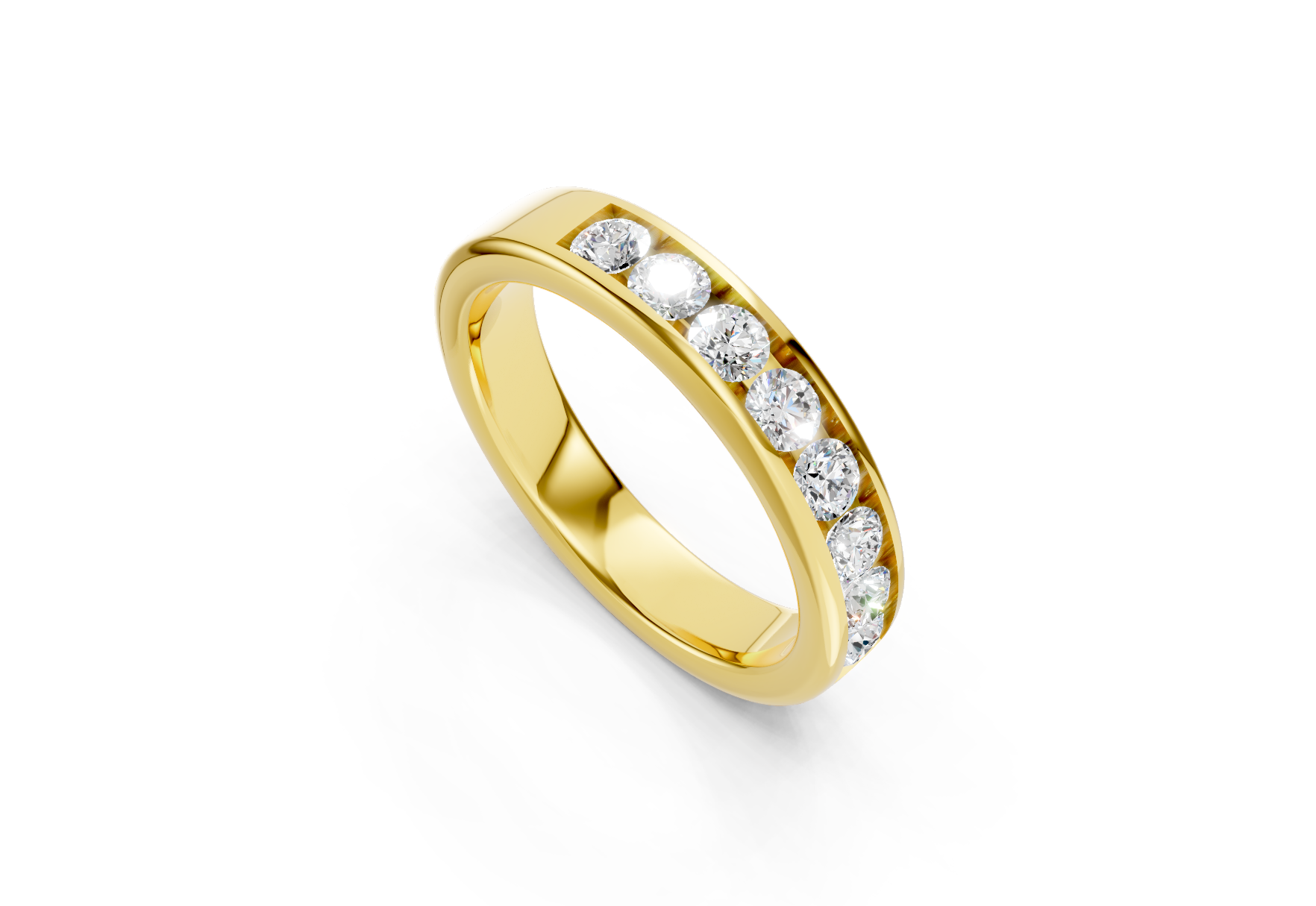 4mm channel set diamond wedding band 0.60ct round diamonds in gold platinum and palladium