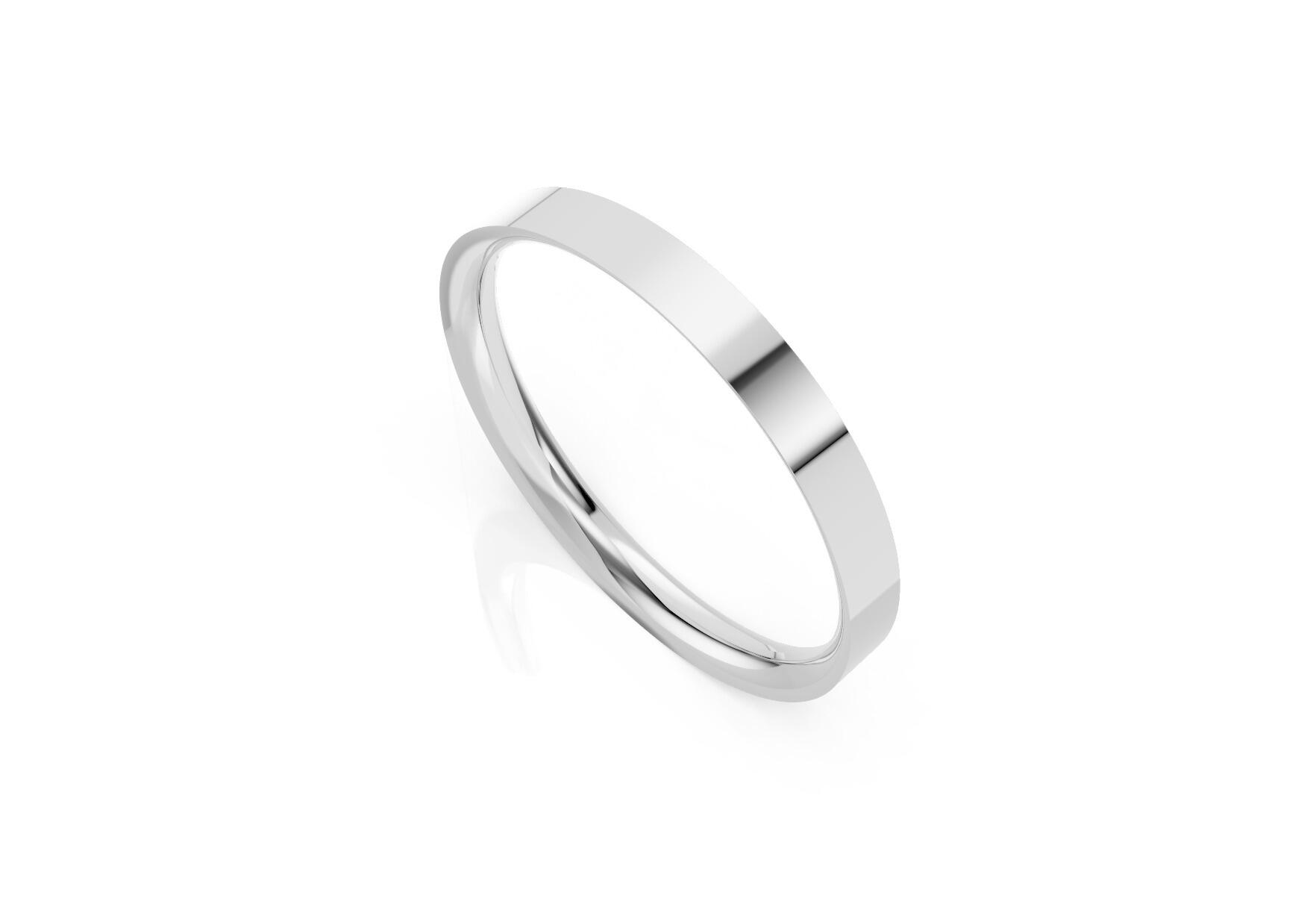 Ladies 2.5mm light flat court comfort fit wedding ring 1.3mm depth in yellow gold white gold rose gold platinum palladium and argentium silver