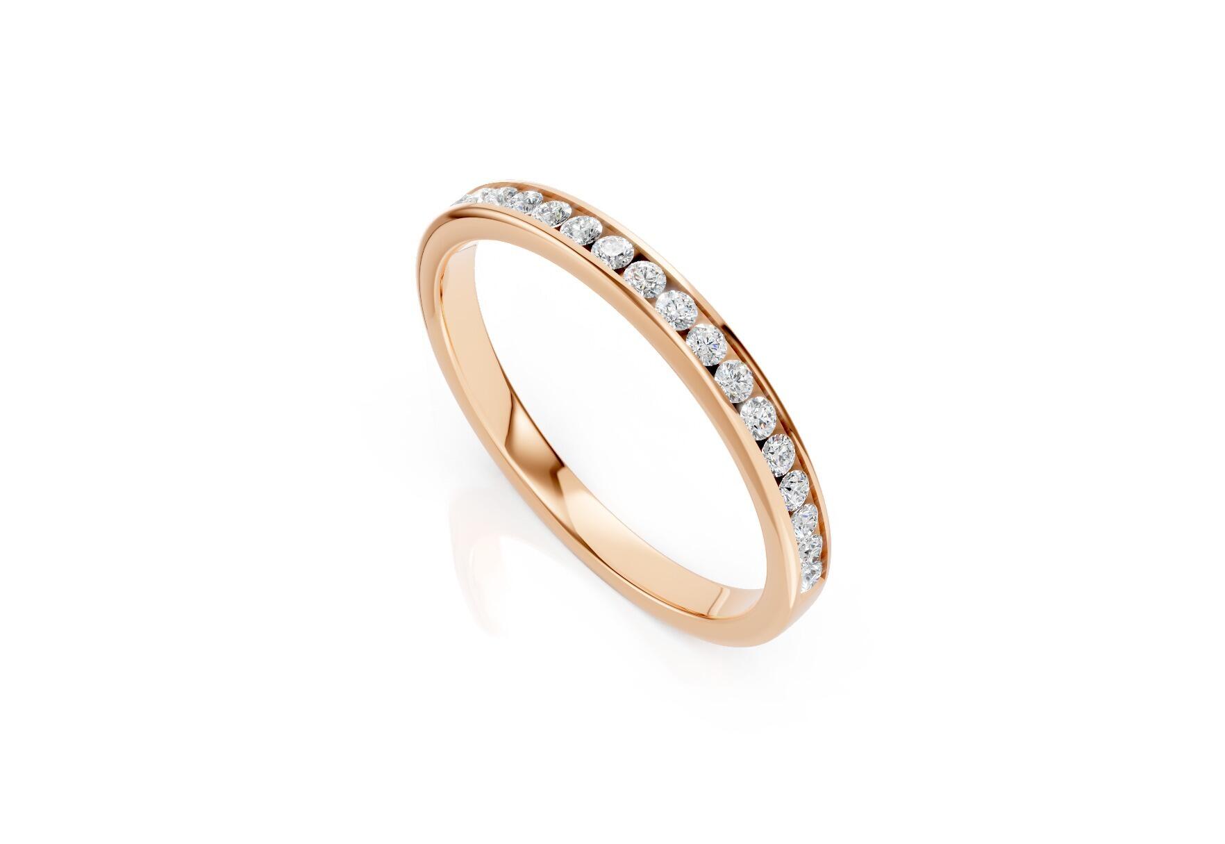 2.2mm channel set diamond wedding band 0.20ct round diamonds 50 percent set in gold platinum and palladium