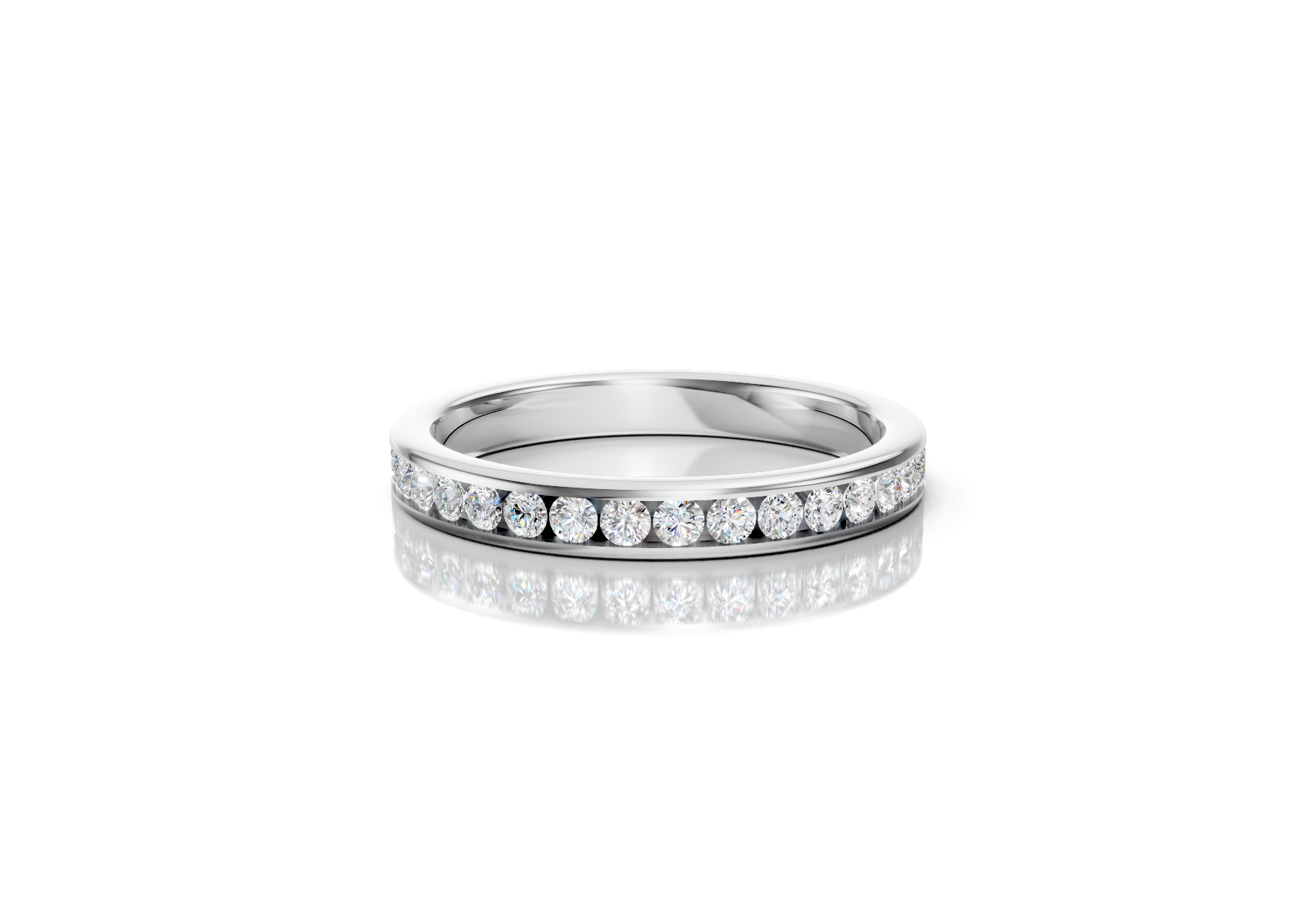 2.7mm channel set diamond wedding band 0.33ct round diamonds 50 percent set in gold platinum and palladium