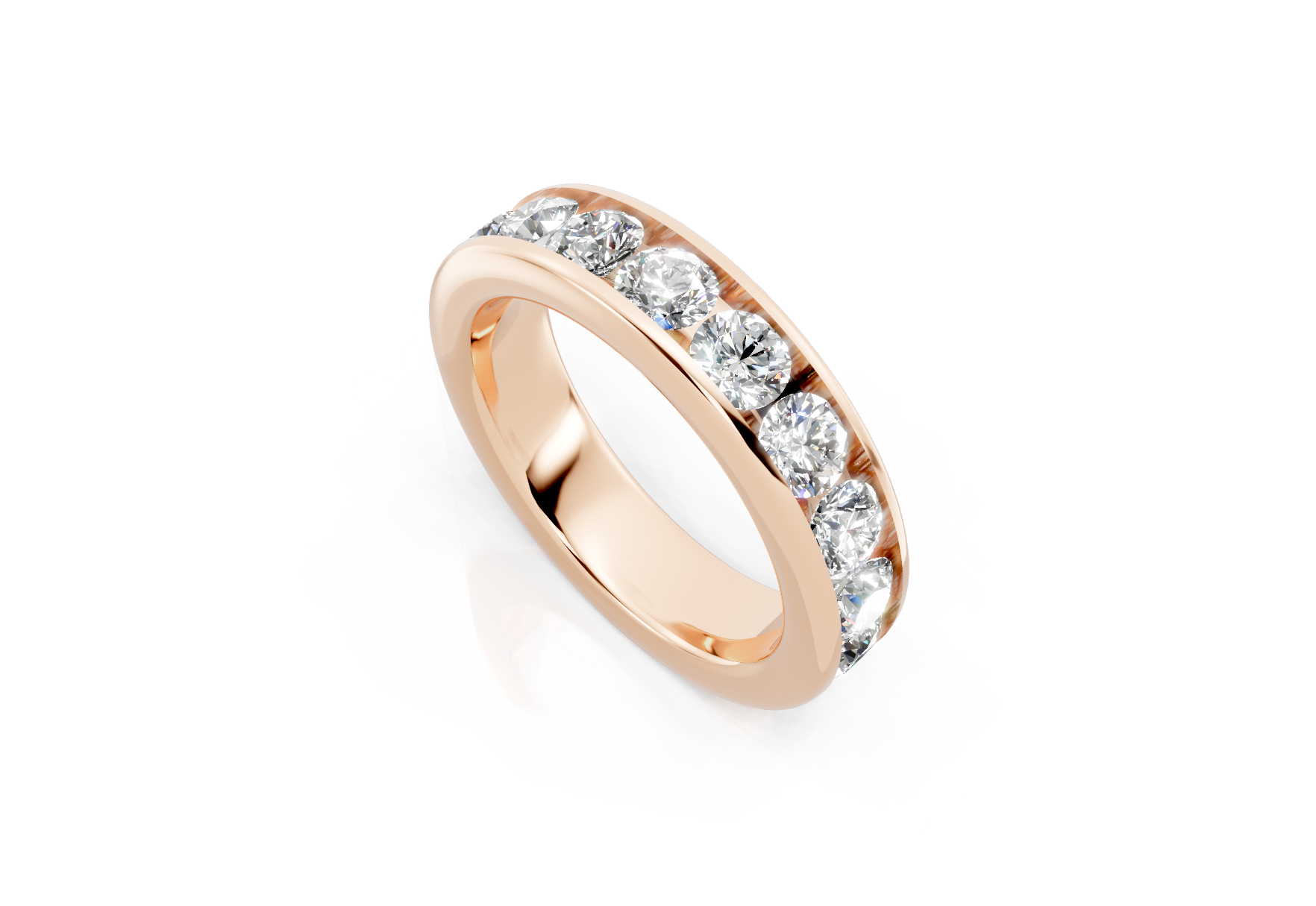 5mm channel set diamond wedding band 2ct round diamonds 50 percent set in gold platinum and palladium