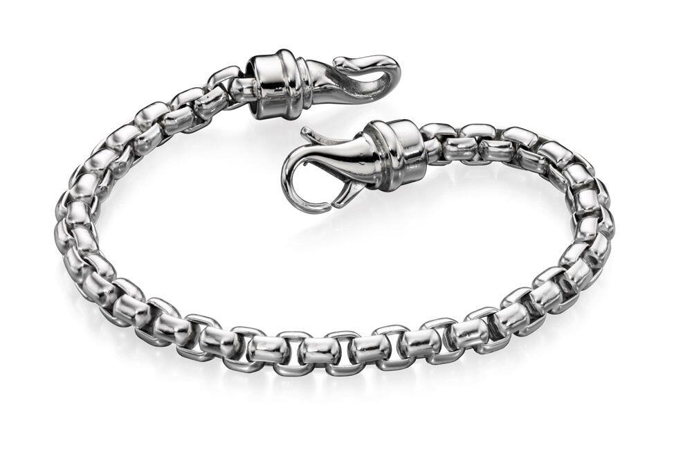 "fredbennett® Large Belcher Link Chain Bracelet – A bold and heavyweight men’s bracelet crafted from smooth stainless steel with a classic belcher link design. 21.5cm in length, perfect for everyday wear or gifting. AnchorCert® certified and presented in luxury suede packaging from Gold and Diamonds."