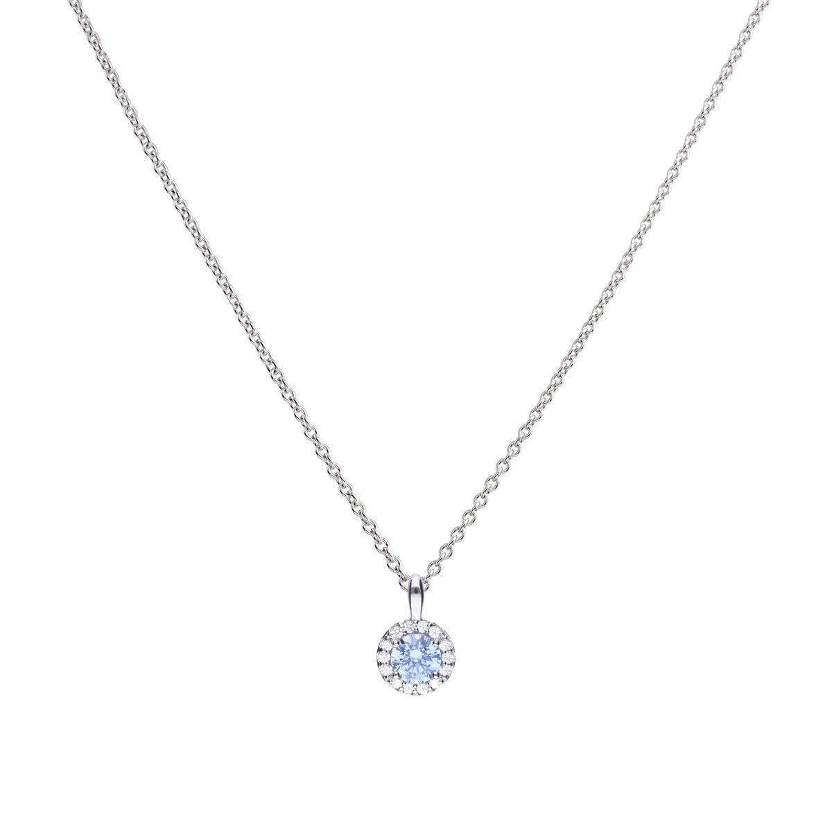 "Diamonfire® Pastel Blue Pavé Zirconia Pendant with 57-facet centre stone, triple plated in rhodium, palladium and platinum, AnchorCert Pro certified skin safe, presented in luxury silk packaging with gift bag—perfect for wedding day sparkle."