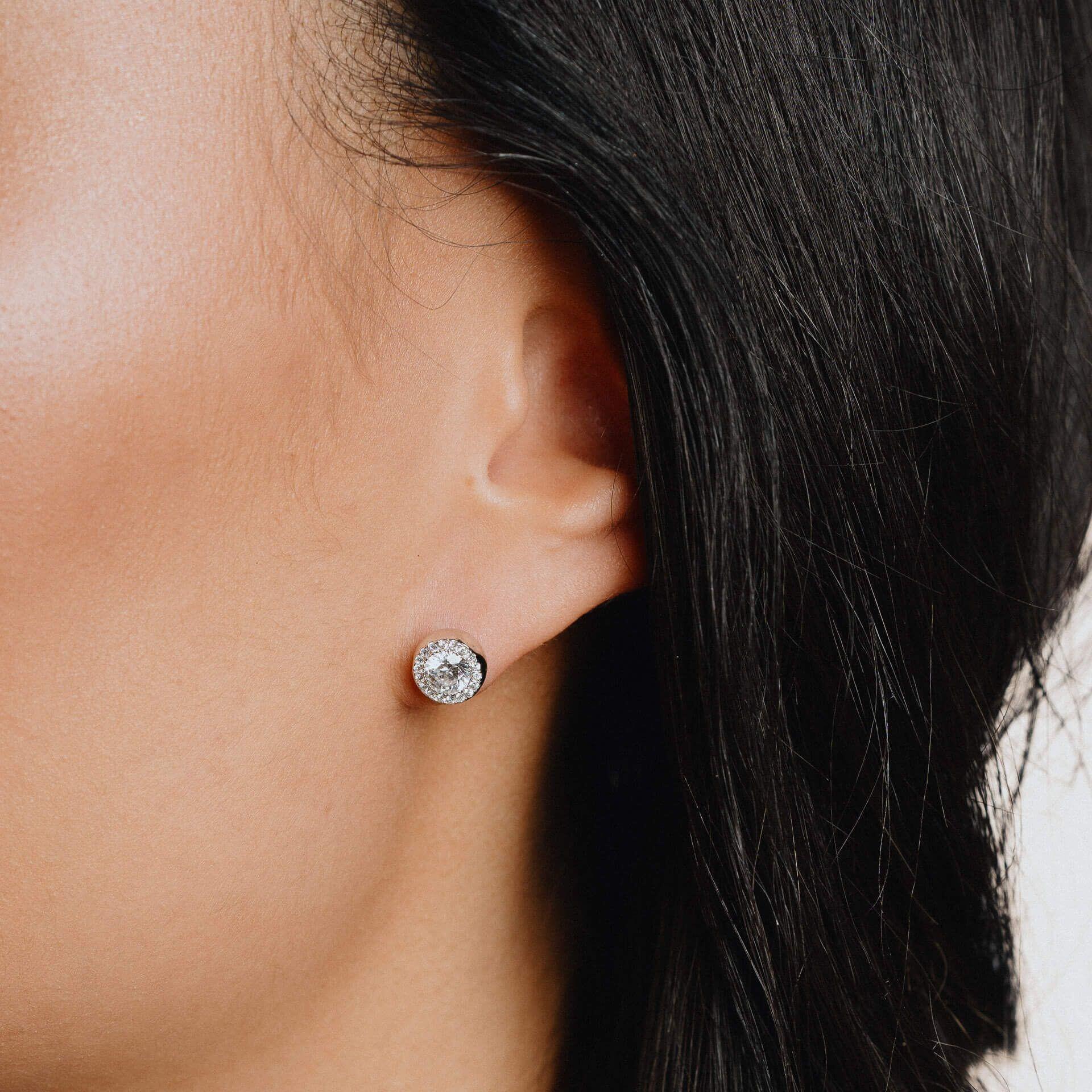Diamonfire® Round Pave Set Zirconia Stud Earrings in Triple Plated Sterling Silver – Elegant Sparkling Jewellery by Gold and Diamonds