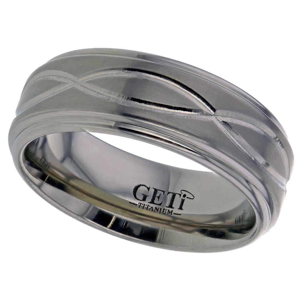 Geti titanium wedding band with infinity pattern, matt centre and polished edges by Gold and Diamonds
