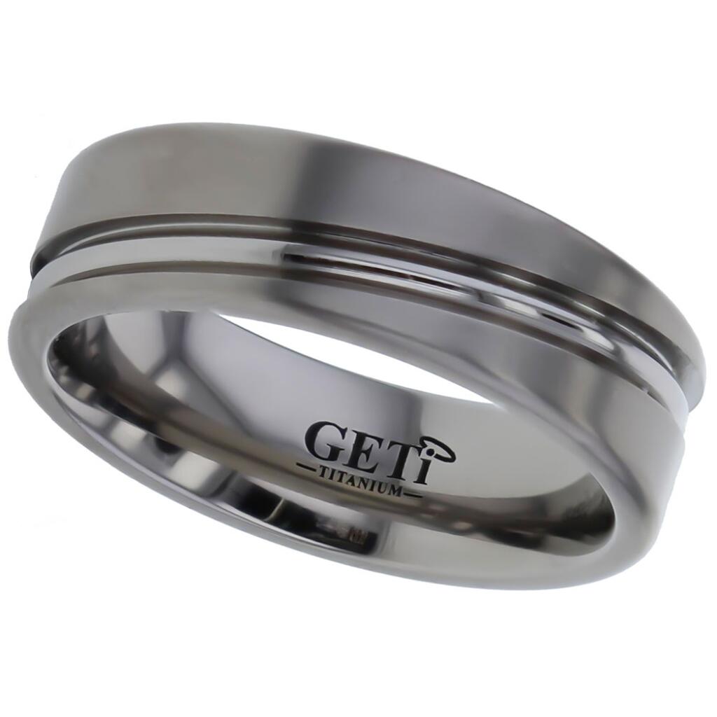 Satin flat court Geti titanium wedding band with diagonal polished half pipe rail by Gold and Diamonds