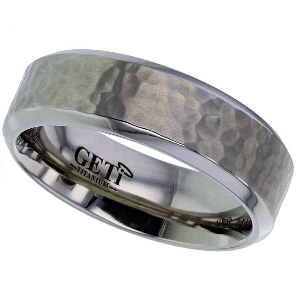 Flat court Geti titanium wedding band with brushed hammered centre and polished chamfered edges by Gold and Diamonds