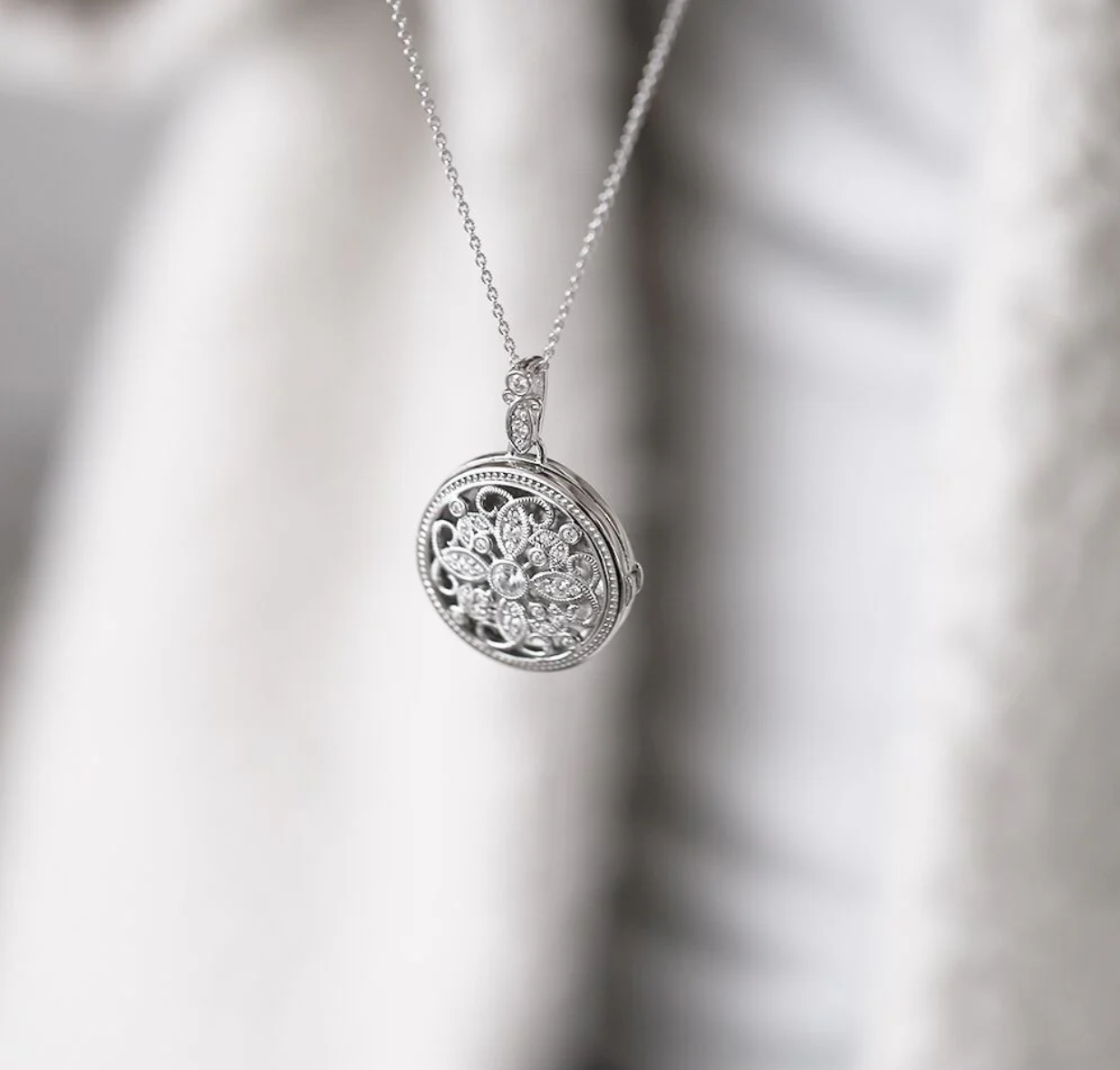 Diamonfire® Round Filigree Medallion Locket with 57-Facet Zirconia in Triple Plated Sterling Si