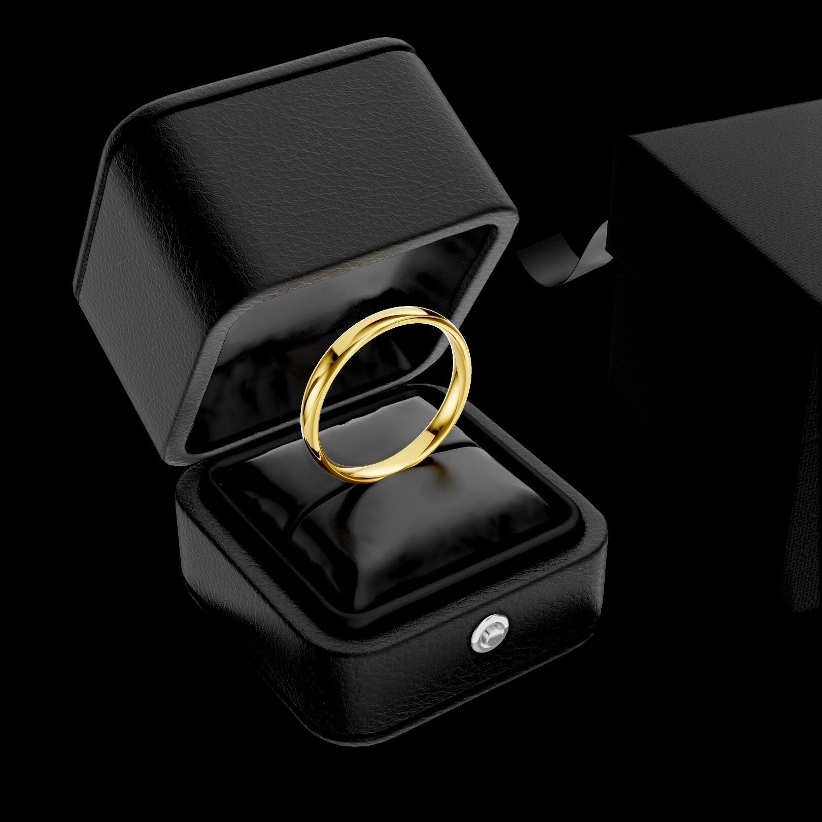 Mens 3mm light traditional court comfort fit wedding ring 1.3mm depth in gold platinum palladium silver titanium and black zirconium