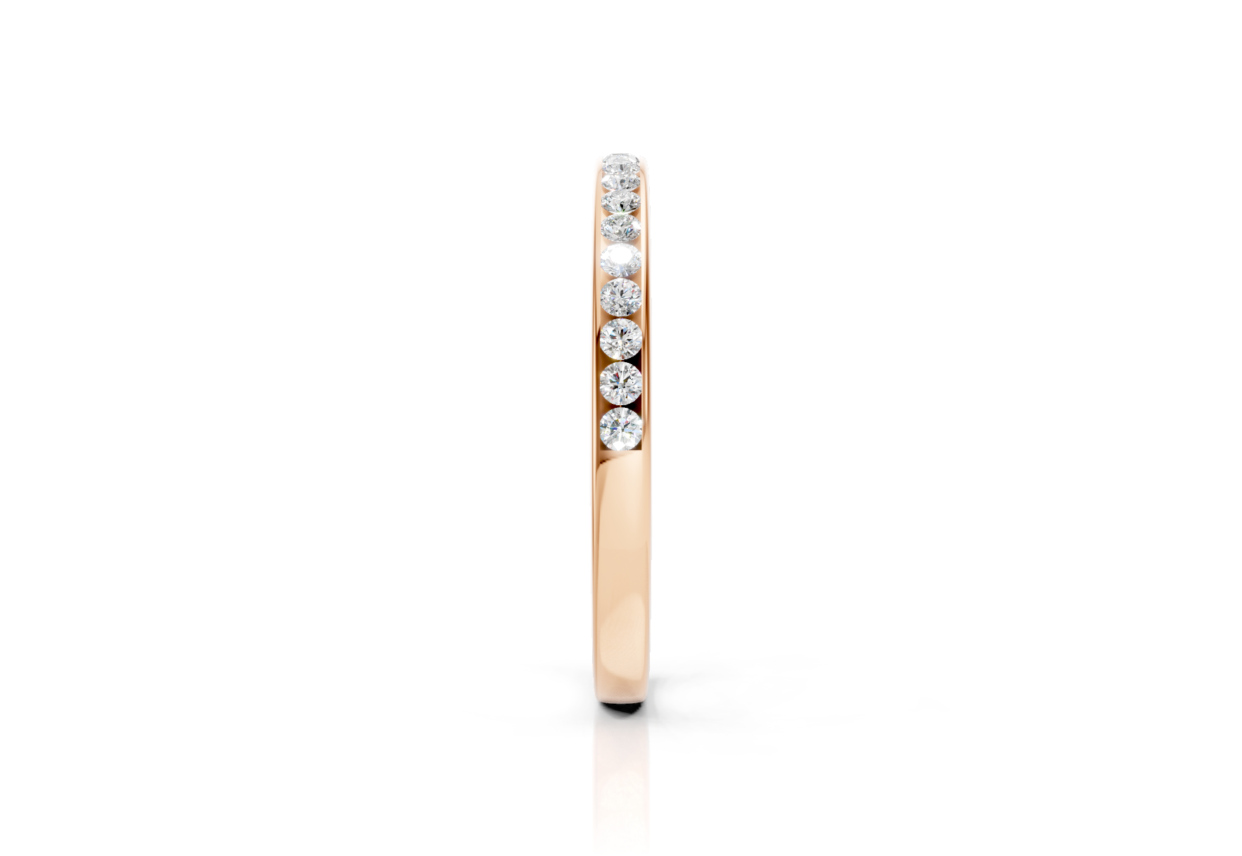 2.2mm channel set diamond wedding band 0.12ct round diamonds in gold platinum and palladium