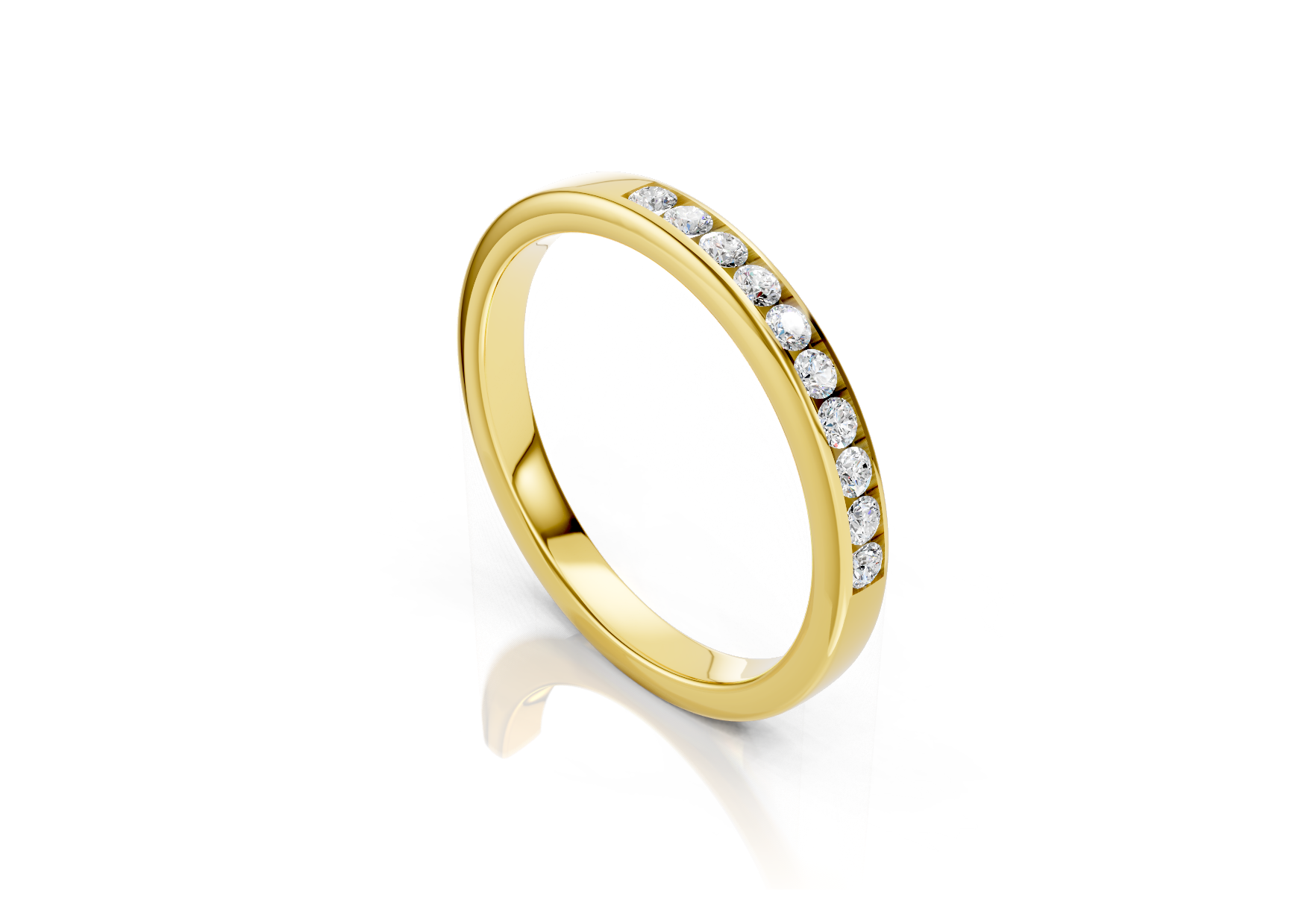 2.4mm channel set diamond wedding band 0.15ct round diamonds in gold platinum and palladium