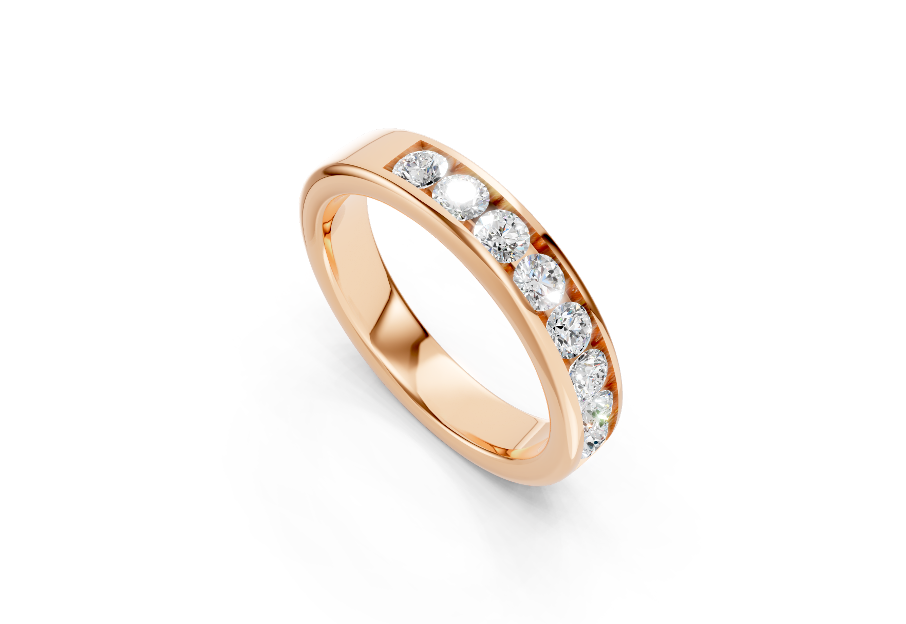 4mm channel set diamond wedding band 0.60ct round diamonds in gold platinum and palladium