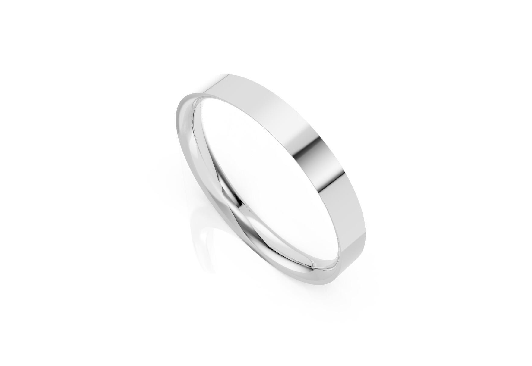 Ladies 3mm light flat court comfort fit wedding ring 1.3mm depth in yellow gold white gold rose gold platinum palladium and argentium silver