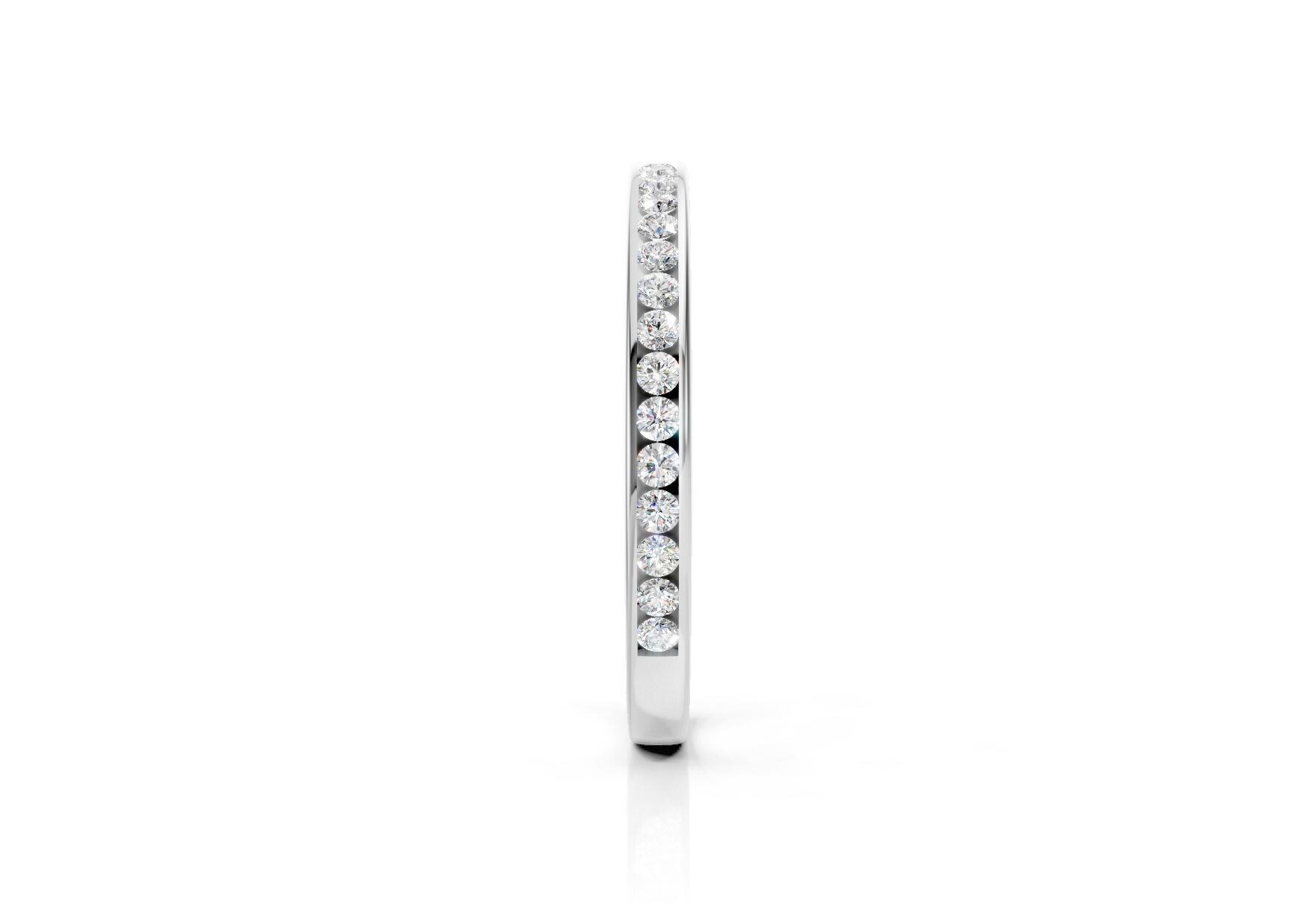 2mm channel set diamond wedding band 0.15ct round diamonds 50 percent set in gold platinum and palladium