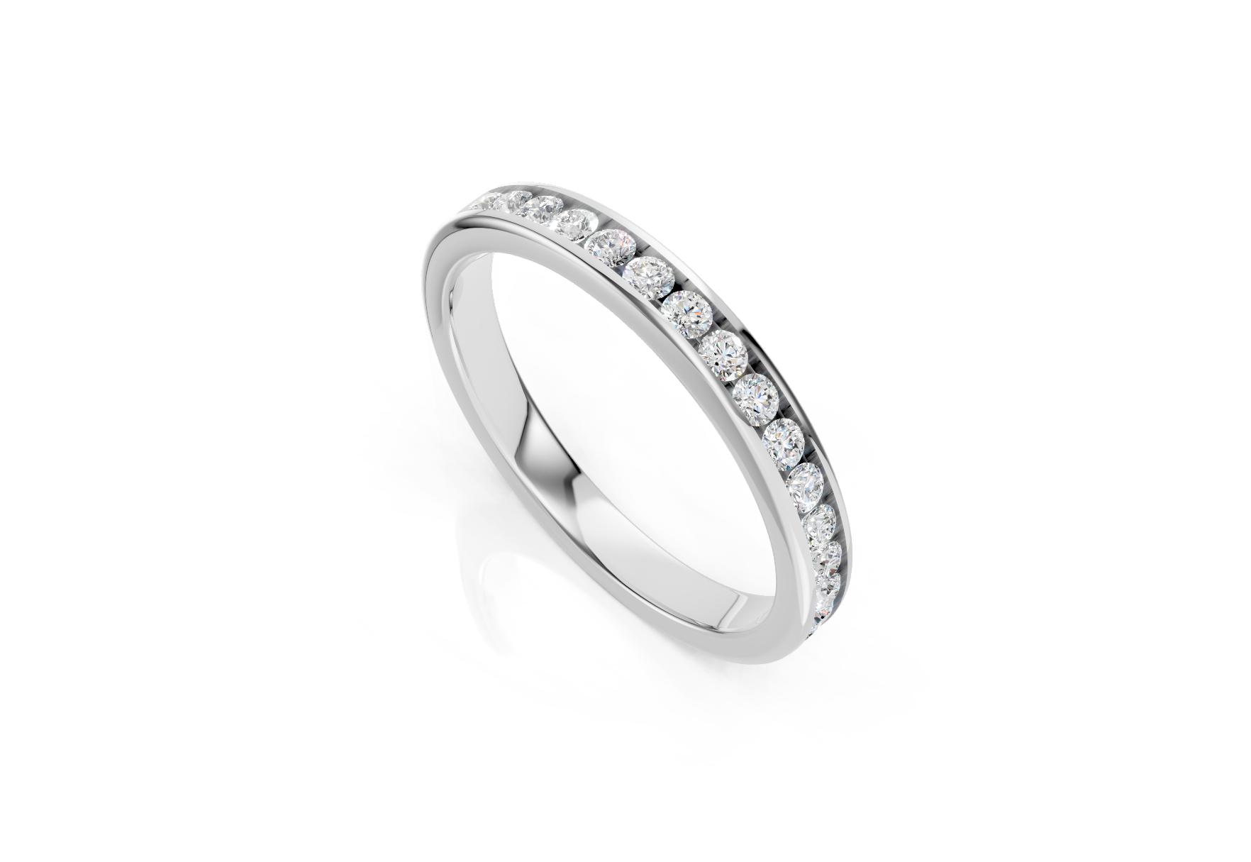 2.7mm channel set diamond wedding band 0.33ct round diamonds 50 percent set in gold platinum and palladium