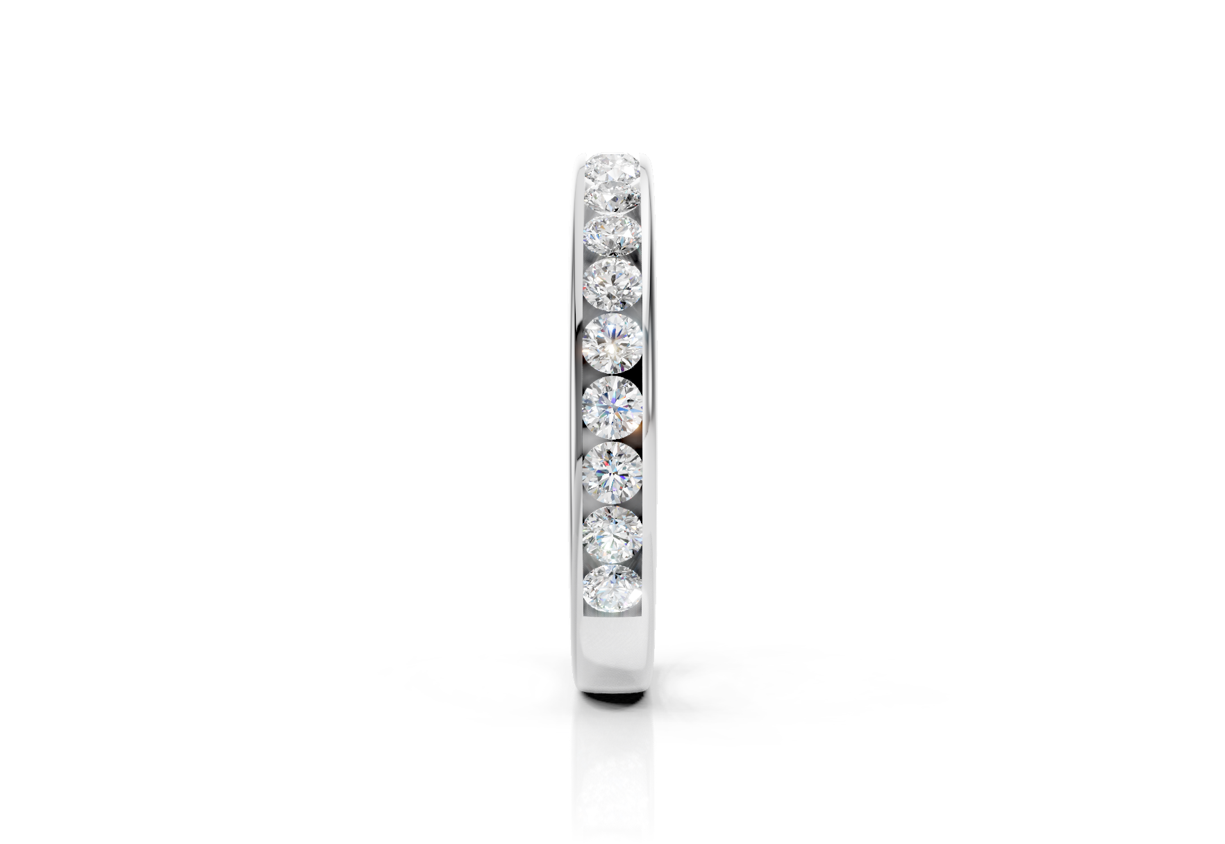 3mm channel set diamond wedding band 0.50ct round diamonds 50 percent set in gold platinum and palladium