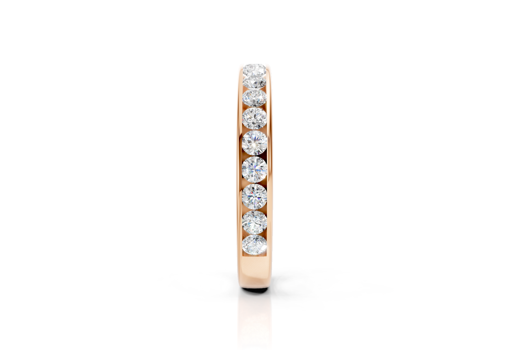 3mm channel set diamond wedding band 0.50ct round diamonds 50 percent set in gold platinum and palladium