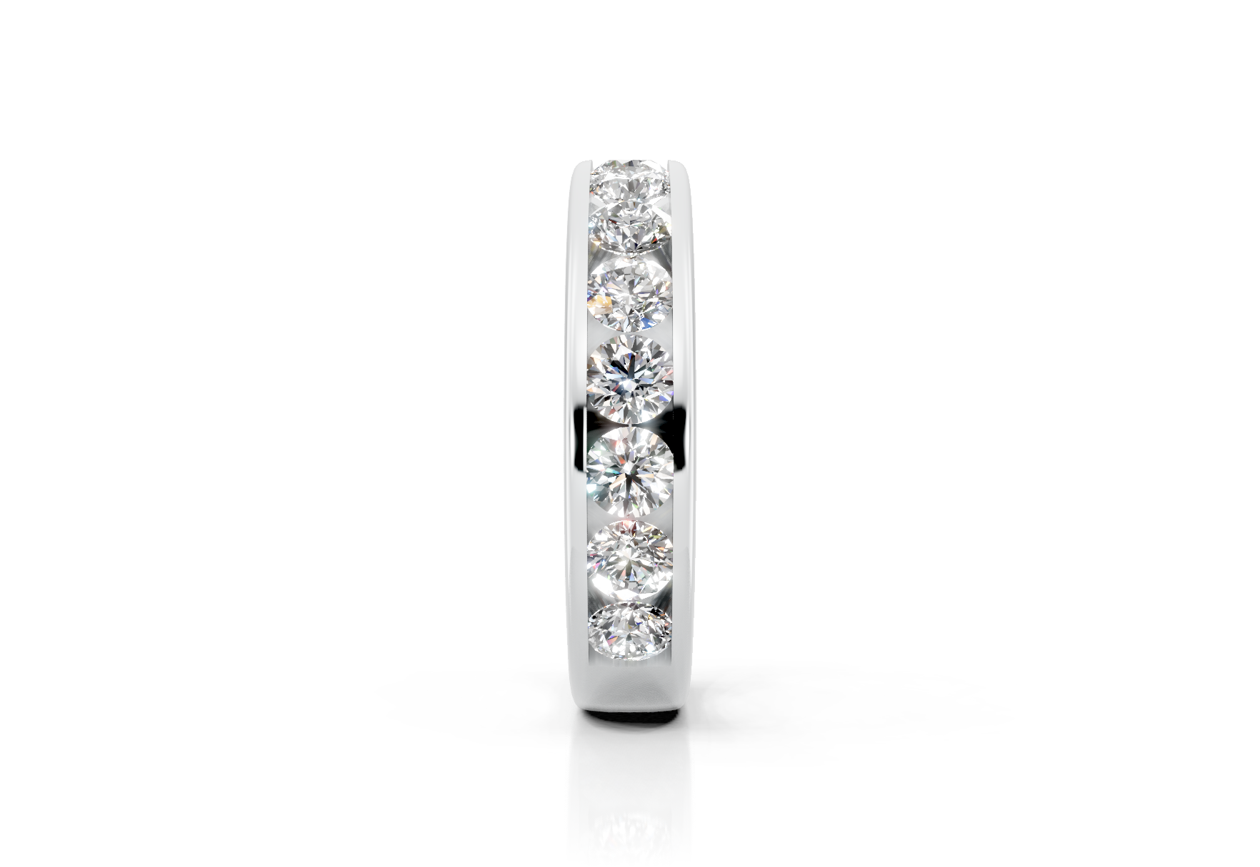 4.5mm channel set diamond wedding band 1.25ct round diamonds 50 percent set in gold platinum and palladium
