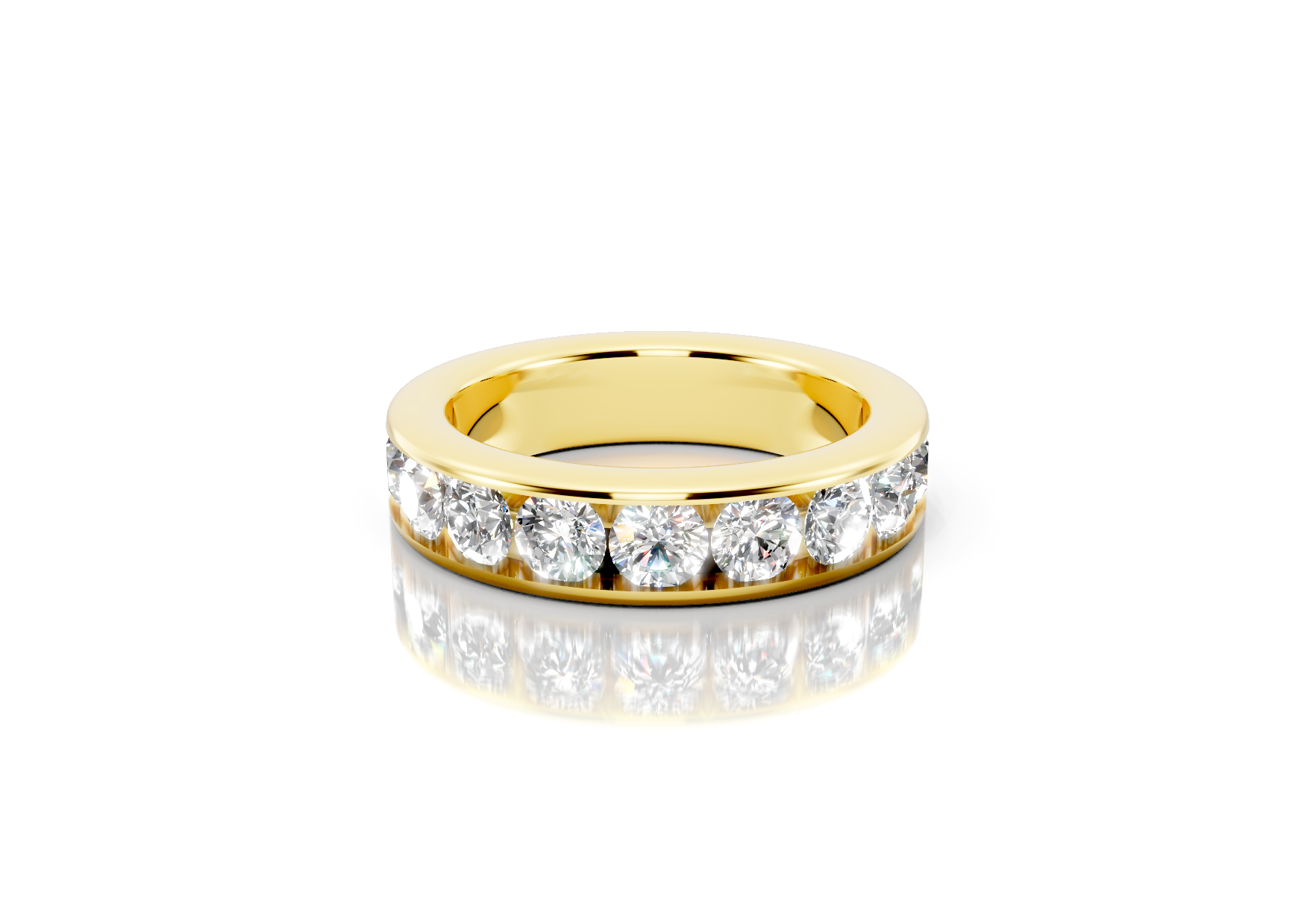 5mm channel set diamond wedding band 2ct round diamonds 50 percent set in gold platinum and palladium