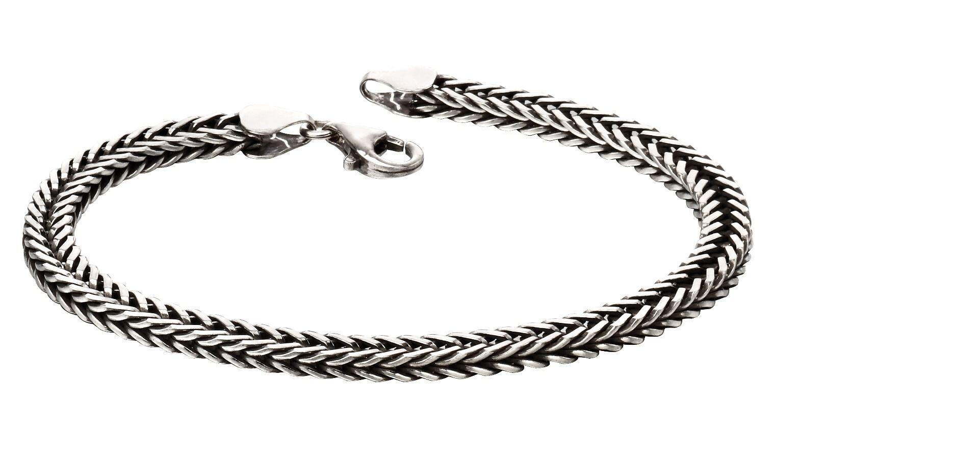 "22cm Oxidised Foxtail Chain Bracelet in sterling silver with a stylish oxidised finish, AnchorCert Pro certified skin safe, by fredbennett®, presented in a branded premium suede pouch in a branded gift box."