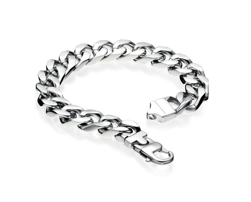 "fredbennett® Heavyweight Curb Chain Bracelet – A bold and symbolic men’s bracelet crafted from high-quality stainless steel with interlocking curb links that represent unity and strength. 22cm in length, perfect for stacking or pairing with the matching necklace. AnchorCert® certified and presented in luxury suede packaging from Gold and Diamonds."