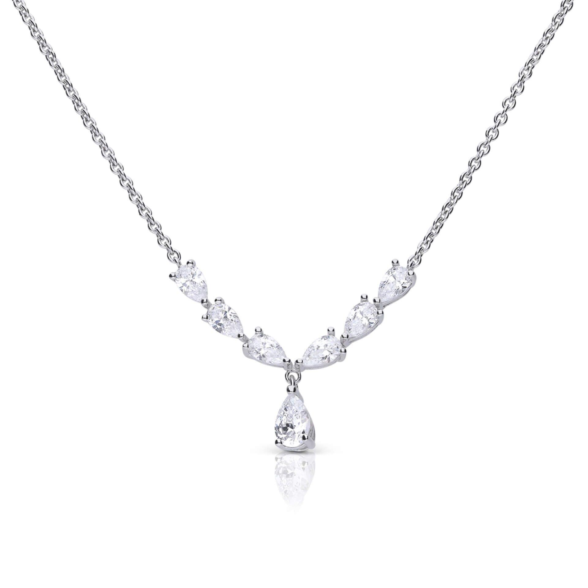 Diamonfire® Statement Teardrop Necklace in Sterling Silver with Triple Plating and 57-Facet Zirconia Stones, Presented in Luxury Silk Packaging with Gift Box and Bag.