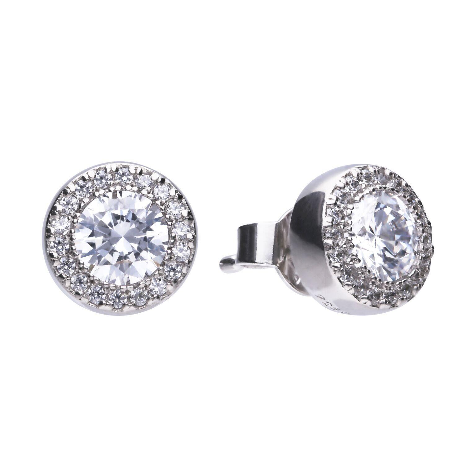 Diamonfire® Round Pave Set Zirconia Stud Earrings in Triple Plated Sterling Silver – Elegant Sparkling Jewellery by Gold and Diamonds
