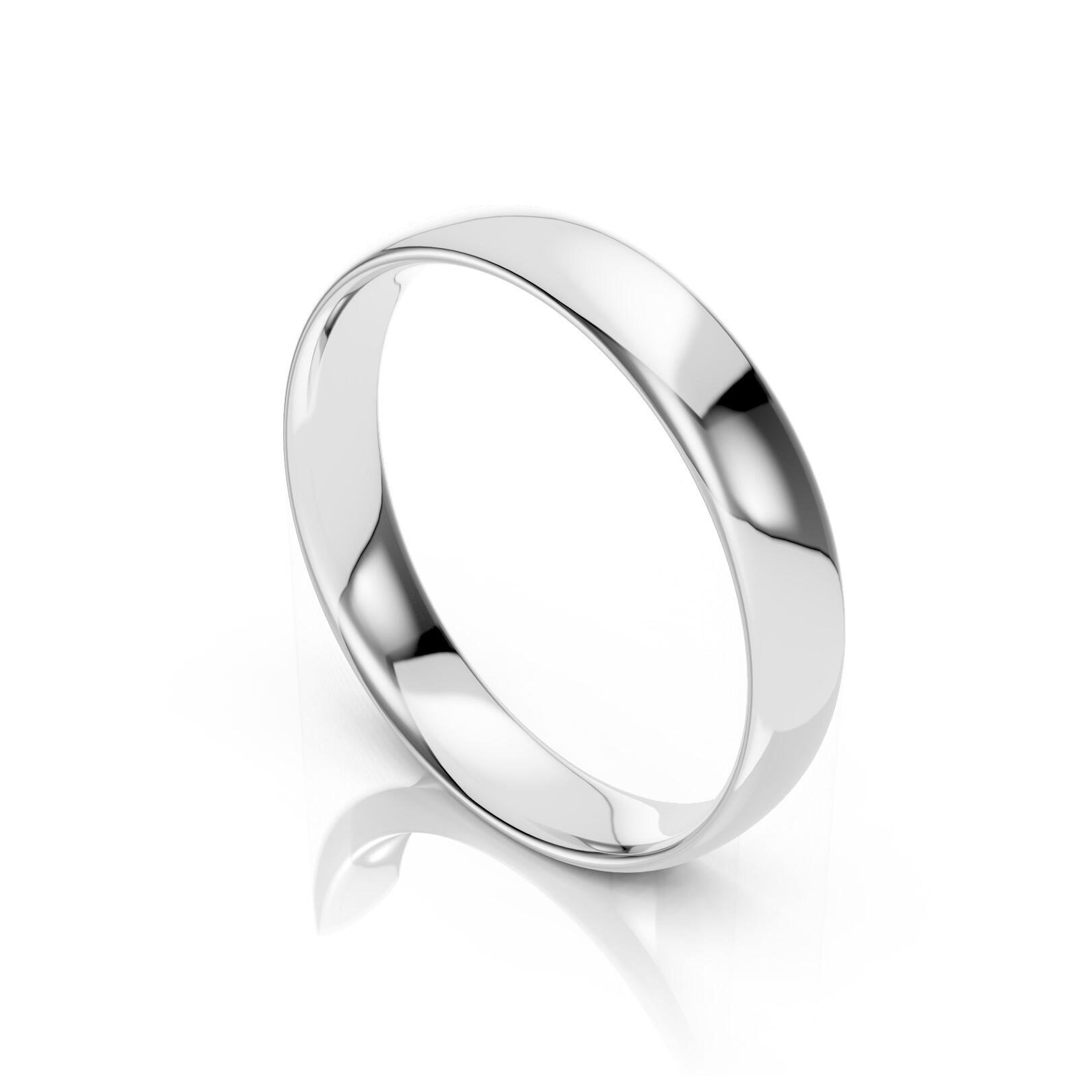 Ladies 4mm light weight traditional court shaped wedding band in gold, platinum, palladium, silver, titanium and black zirconium with polished finish