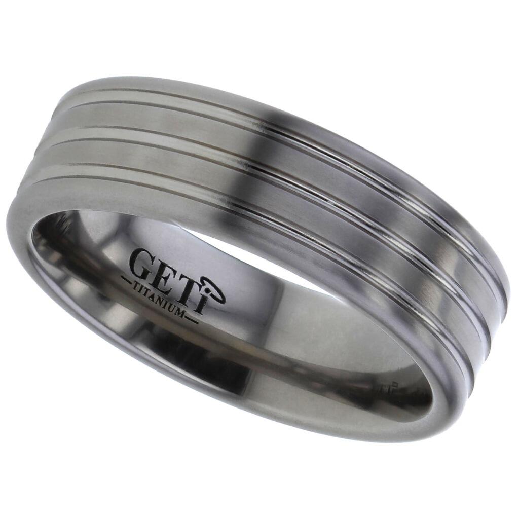 Geti titanium wedding band with three polished grooves and matt finish by Gold and Diamonds