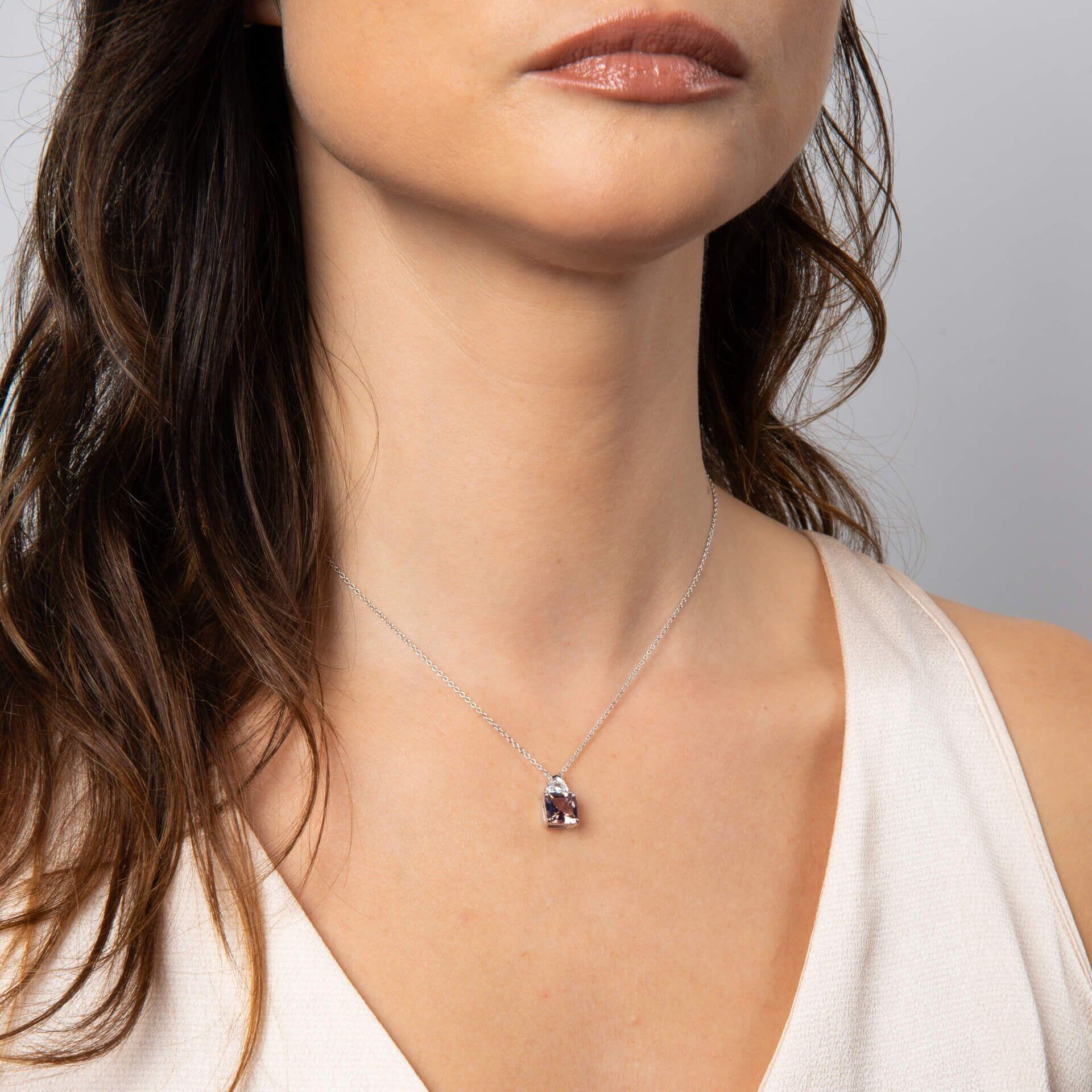 Diamonfire® Square-Cut Coloured Zirconia Necklace with Clear Accent in Triple Plated Sterling Silver – Luxury Jewellery by Gold and Diamonds