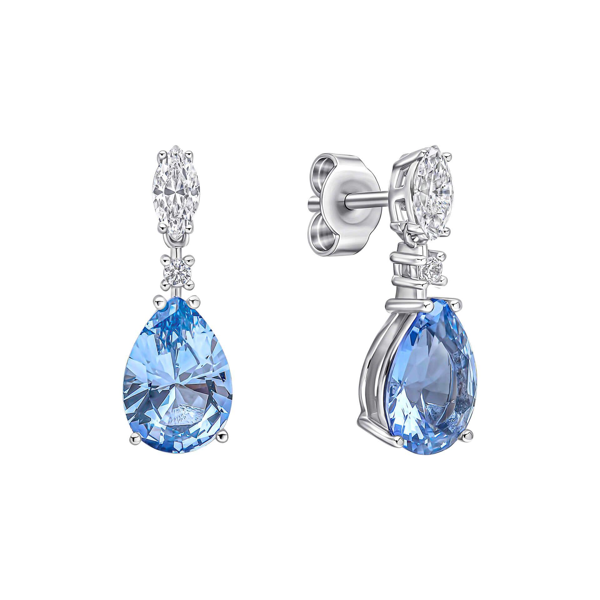 Diamonfire® Aquamarine Blue Marquise & Teardrop Zirconia Drop Earrings in Triple Plated Sterling Silver – Glamour Jewellery by Gold and Diamonds
