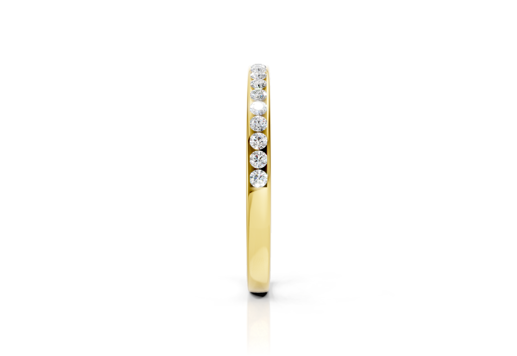 2.2mm channel set diamond wedding band 0.12ct round diamonds in gold platinum and palladium