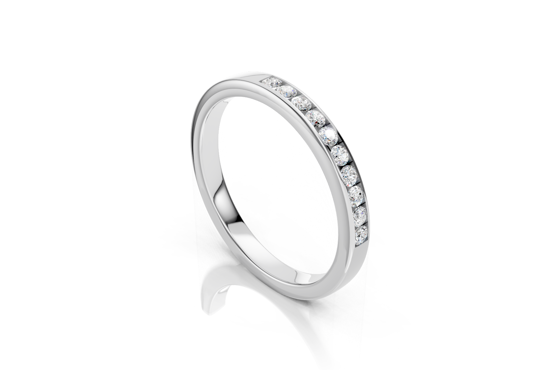 2.4mm channel set diamond wedding band 0.15ct round diamonds in gold platinum and palladium