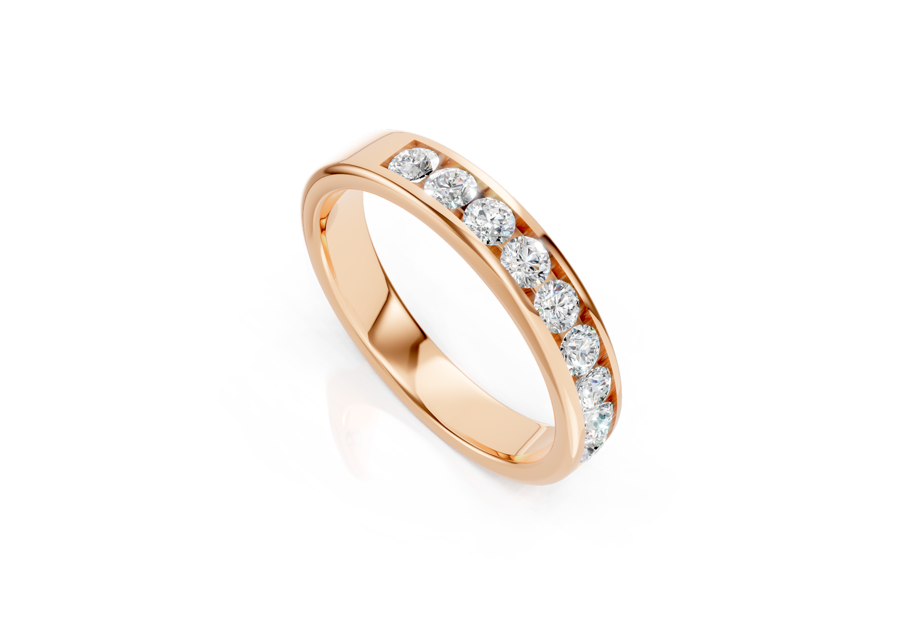 3.7mm channel set diamond wedding band 0.45ct round diamonds in gold platinum and palladium
