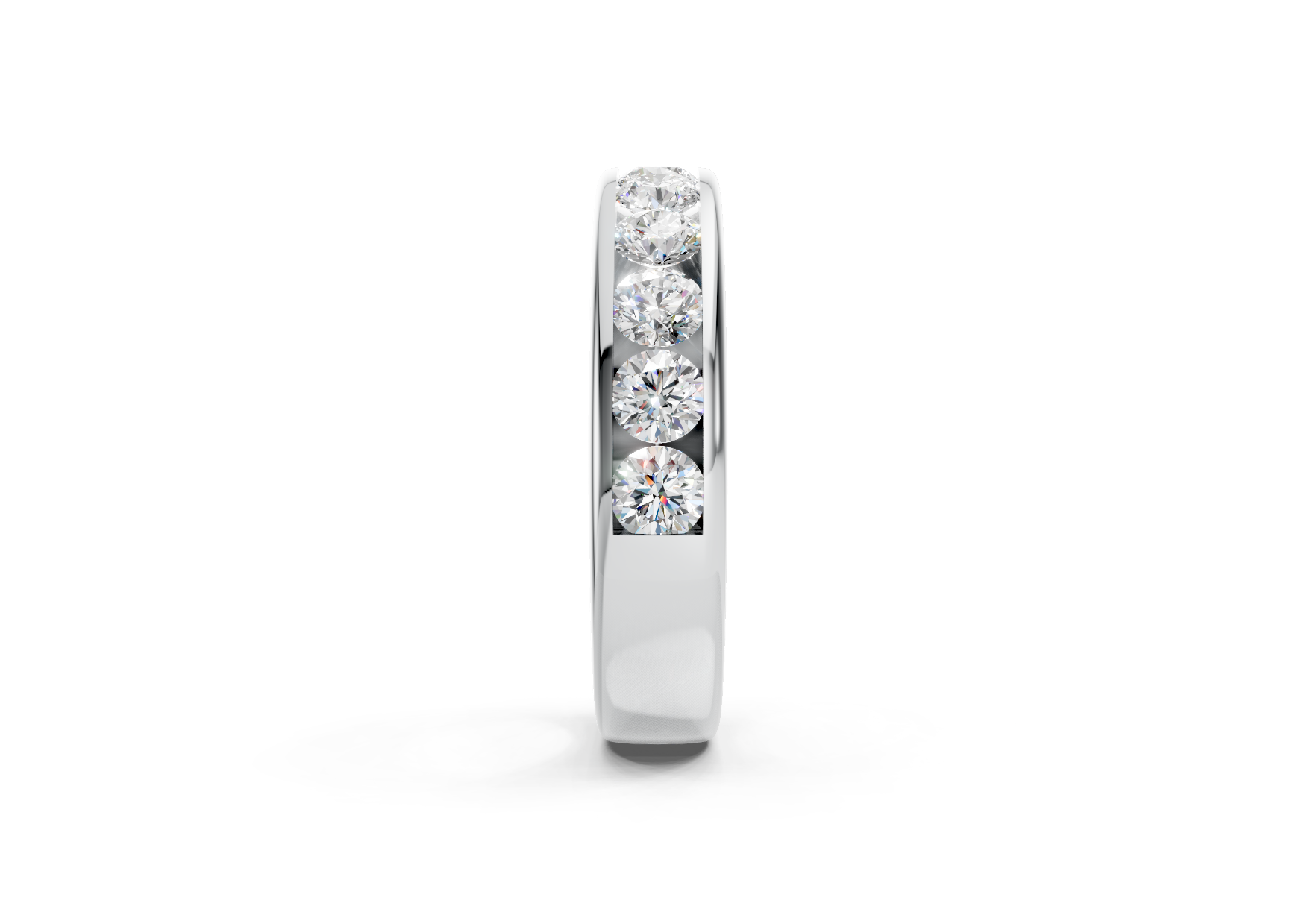 4.5mm channel set diamond wedding band 0.75ct round diamonds in gold platinum and palladium