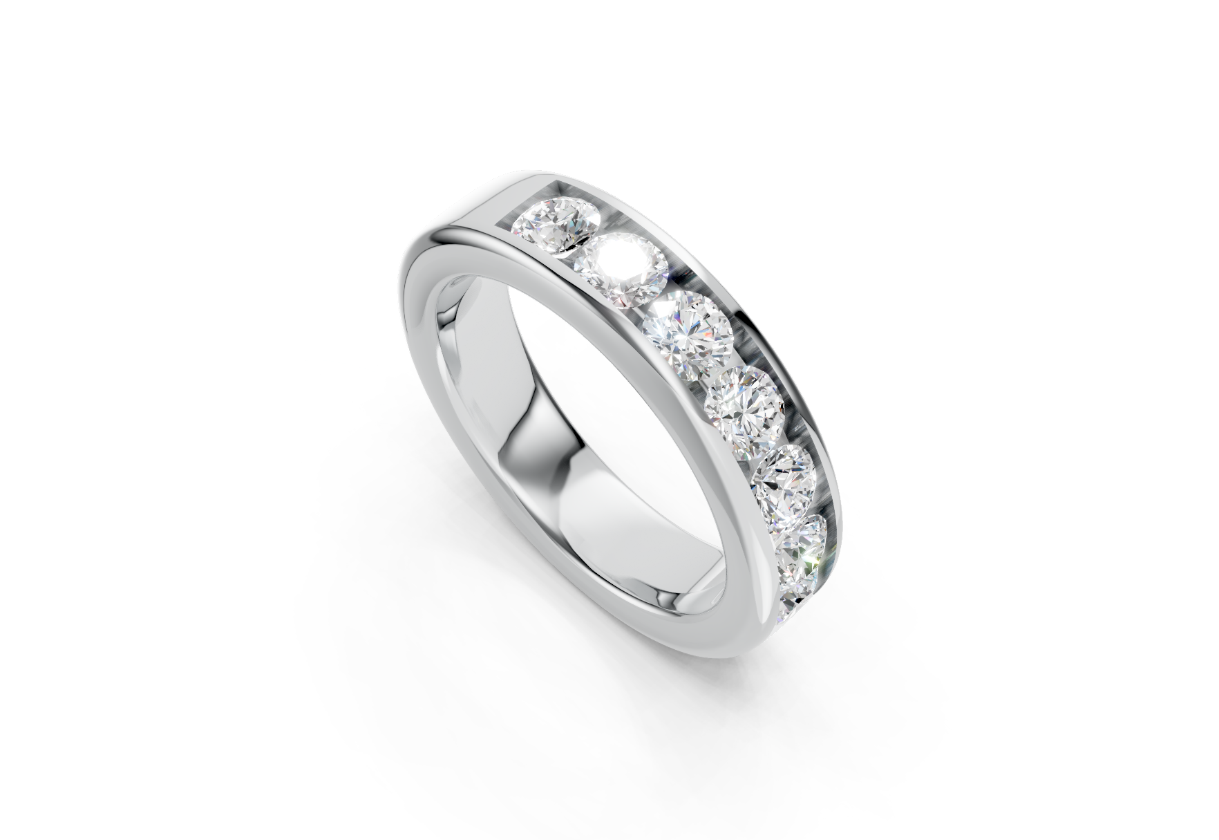 5mm channel set diamond wedding band 1.12ct round diamonds in gold platinum and palladium