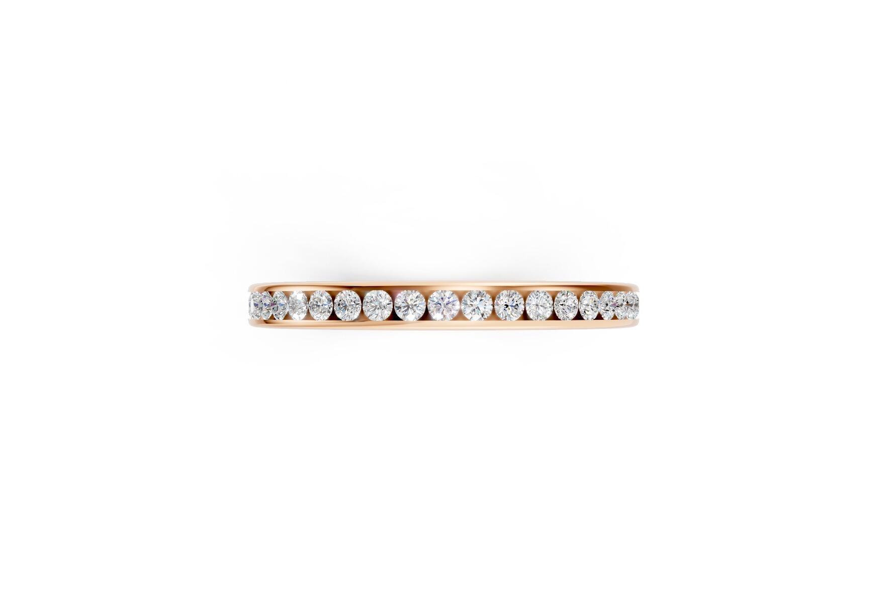 2.2mm channel set diamond wedding band 0.20ct round diamonds 50 percent set in gold platinum and palladium