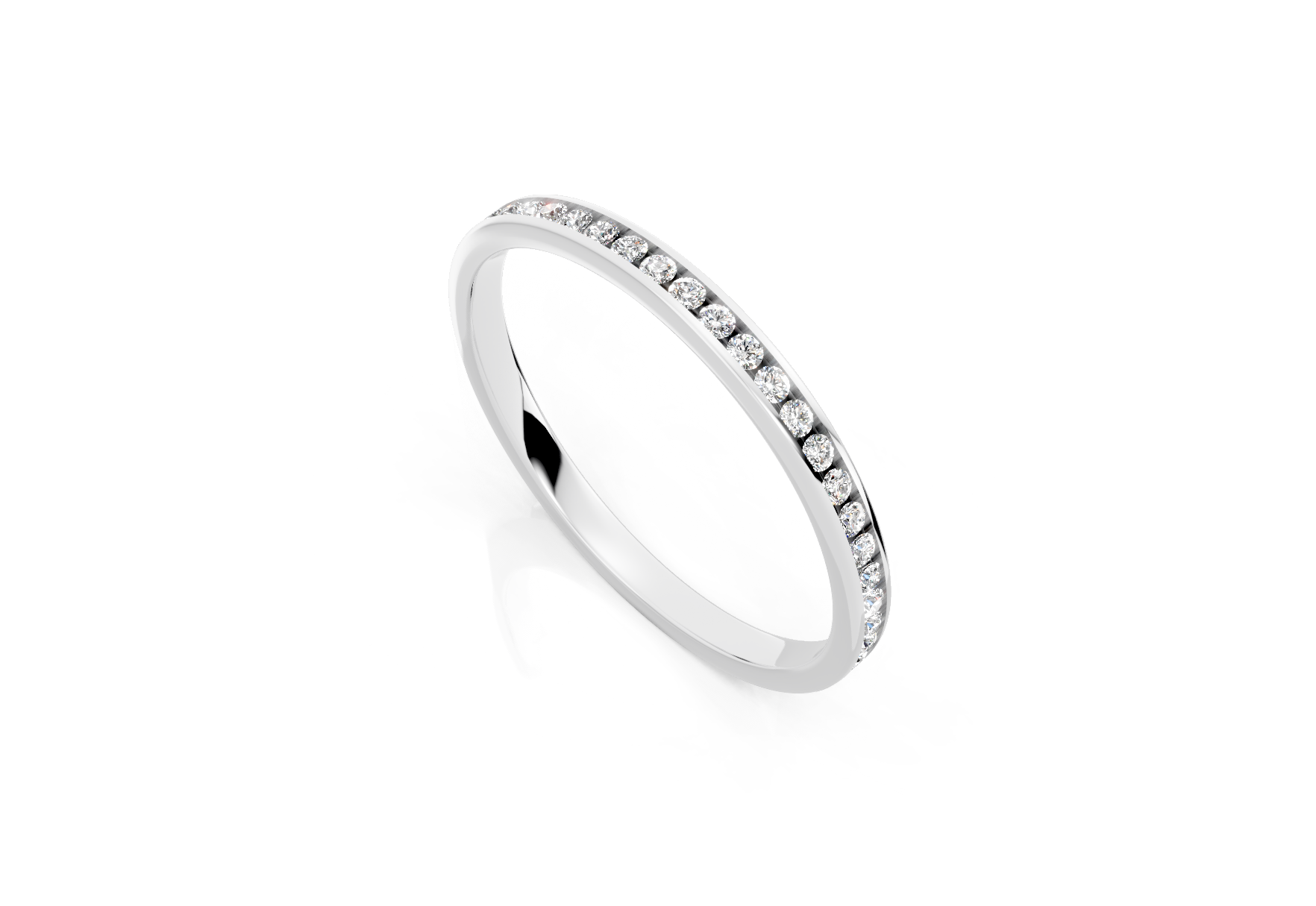 2mm full channel set diamond wedding ring with 0.30ct round diamonds for maximum sparkle. Available in gold, platinum and palladium. Natural G/VS or lab D/VVS1 diamonds. Free home consultations.