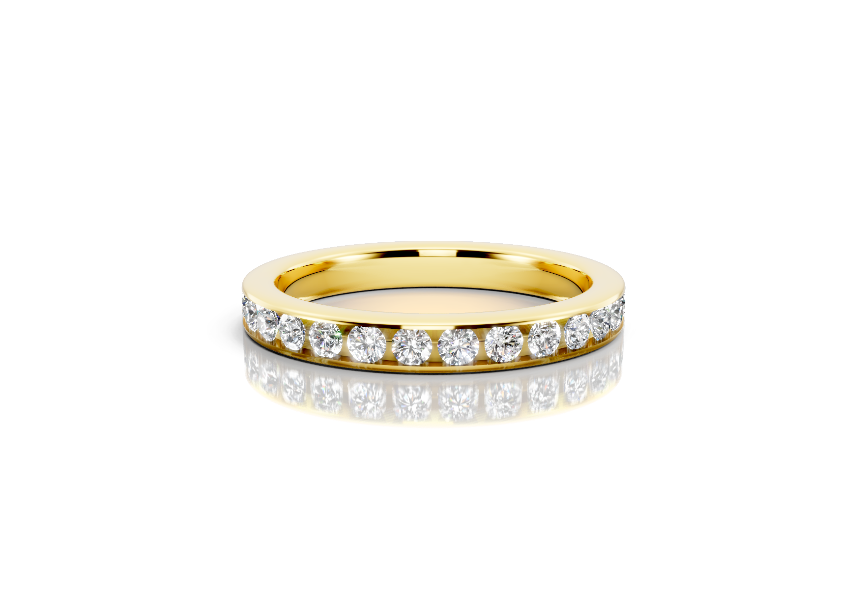 3mm full channel set diamond wedding band 1.50ct round diamonds in gold platinum and palladium
