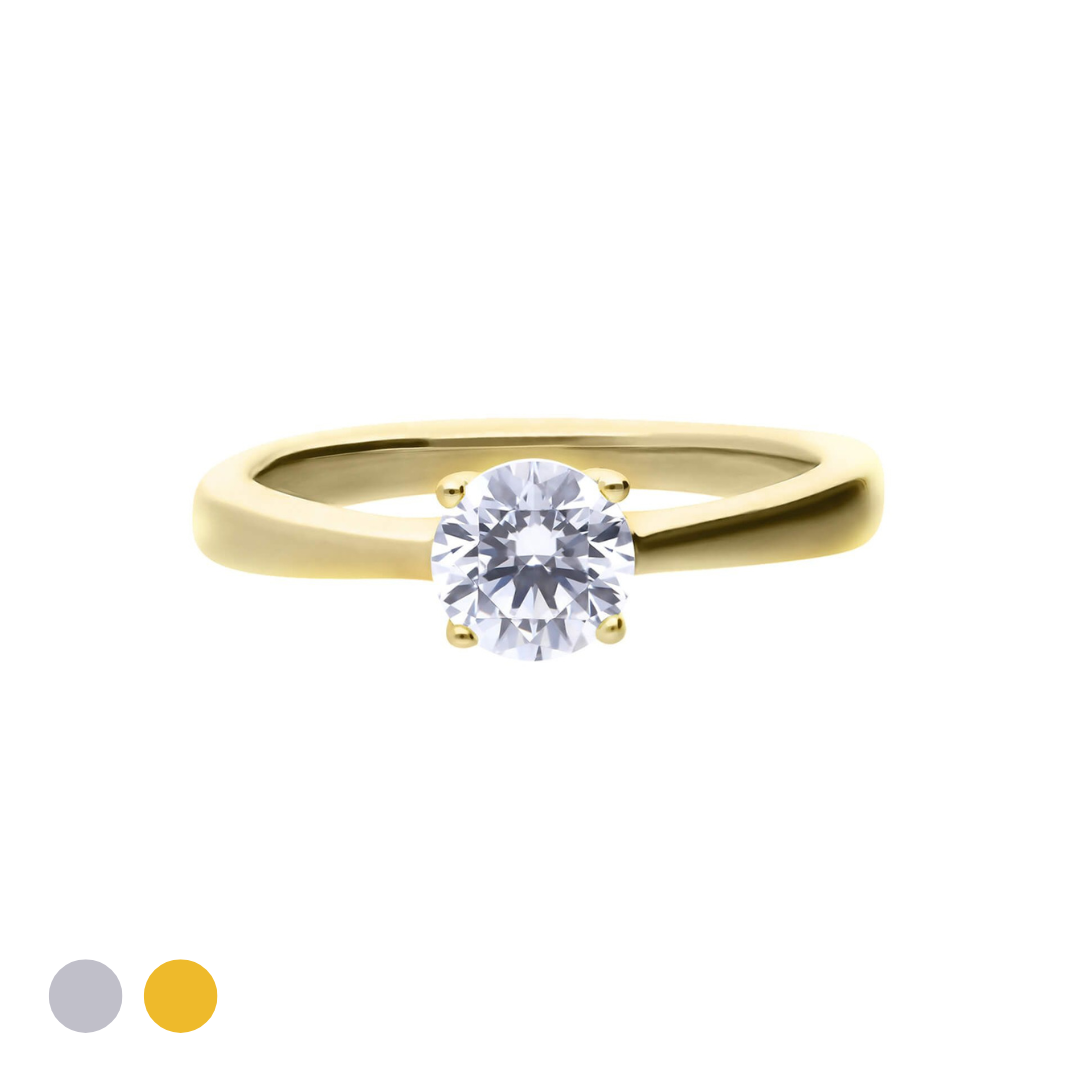 Diamonfire® 0.75ct Solitaire Ring with 4 Claw Setting in Sterling Silver, available in Platinum or 24K Gold Plated Triple Finish, presented in exclusive Diamonfire® silk packaging with a luxury gift box and bag.