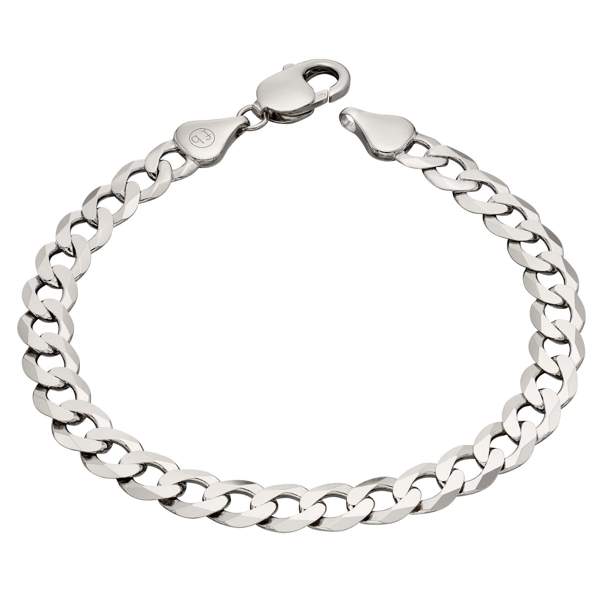 "Heavyweight diamond curb chain bracelet in sterling silver with a polished finish, 22.5cm, AnchorCert Pro certified skin safe, presented in a branded premium suede pouch in a branded gift box by fredbennett®."