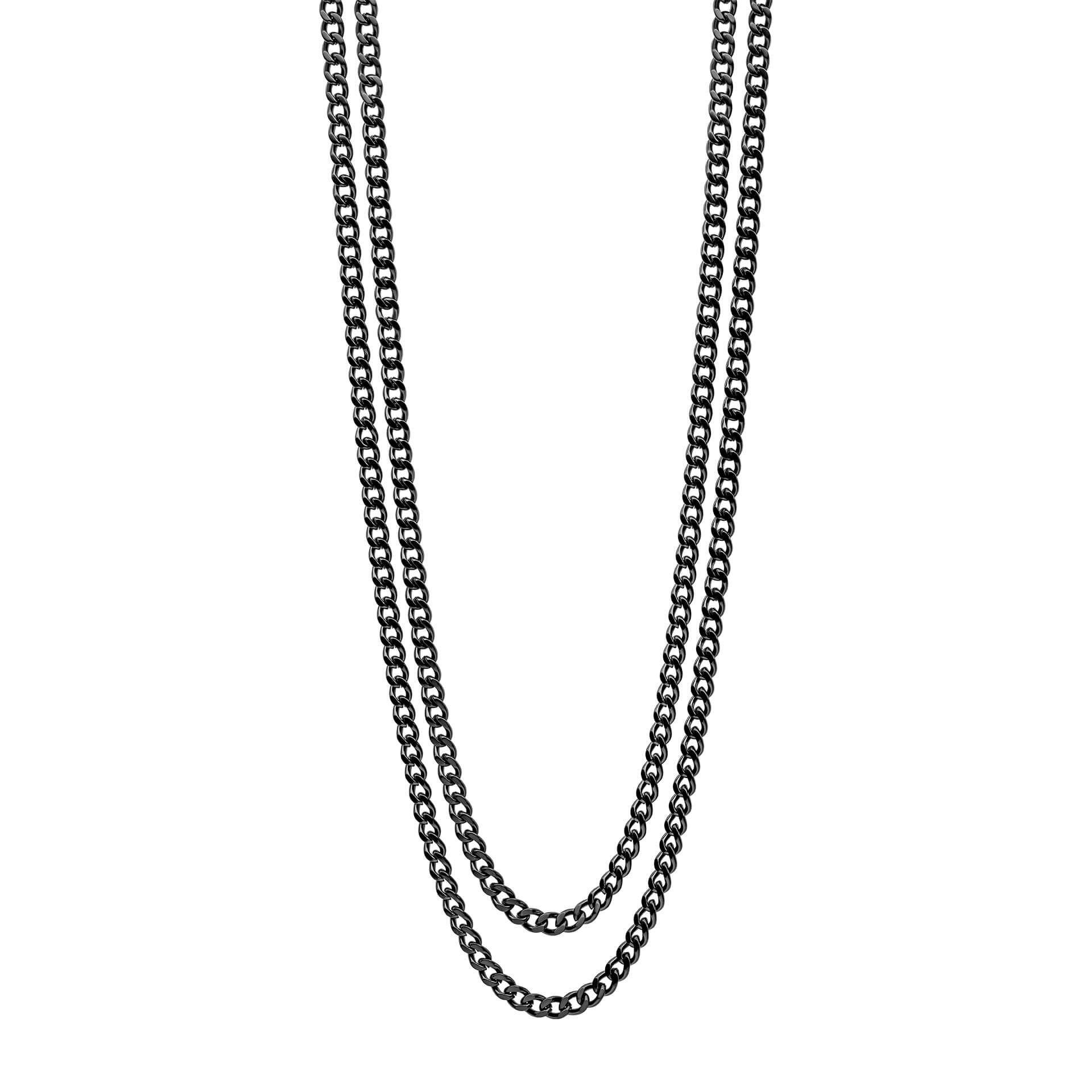 "fredbennett® Gunmetal Plated Double Curb Chain Necklace – bold layered stainless steel necklace with deep gunmetal finish. Hypoallergenic and presented in a suede pouch from Gold and Diamonds."