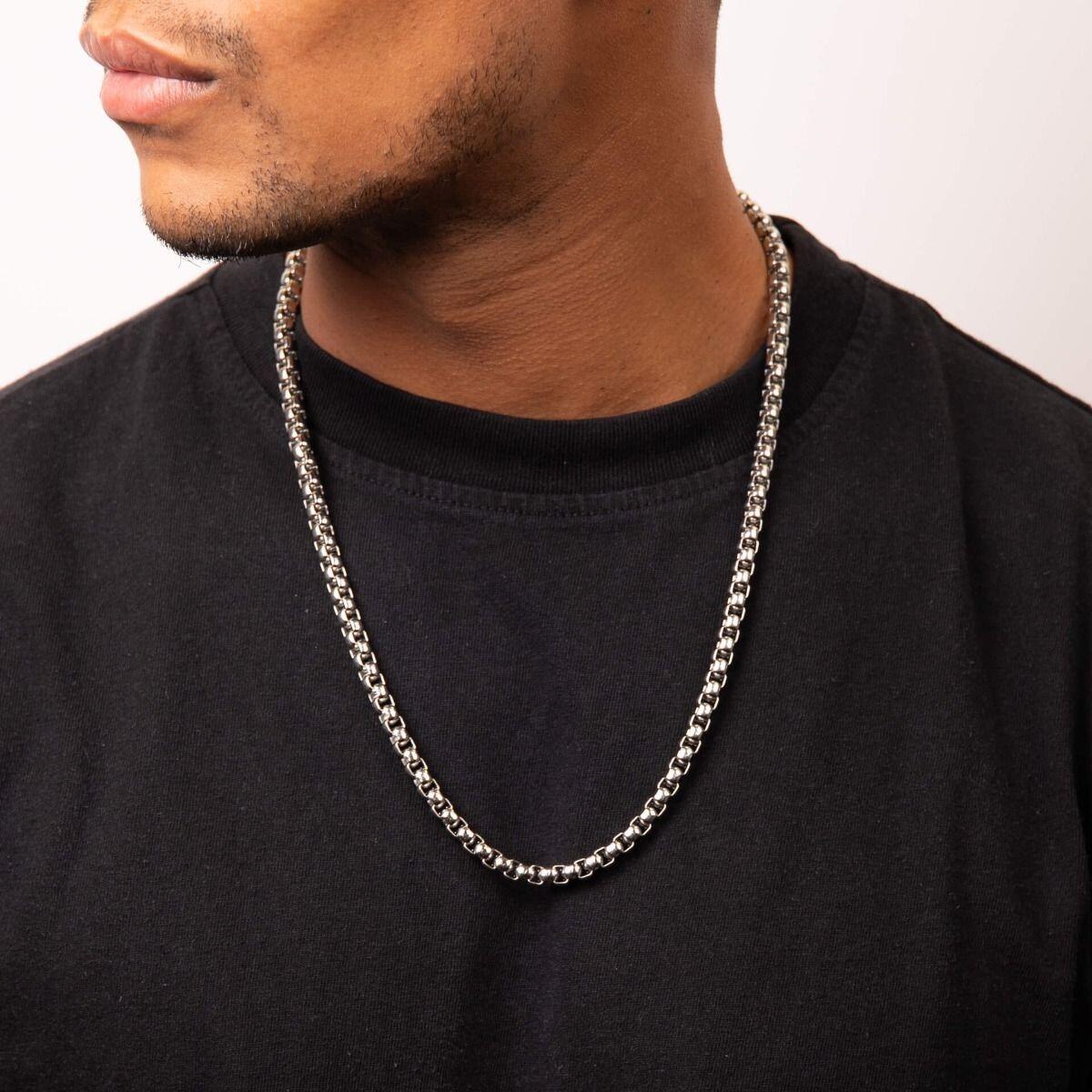 "fredbennett® Heavyweight Stainless Steel Belcher Chain Necklace – bold 60cm polished men’s chain, skin-safe and presented in a suede pouch from Gold and Diamonds."