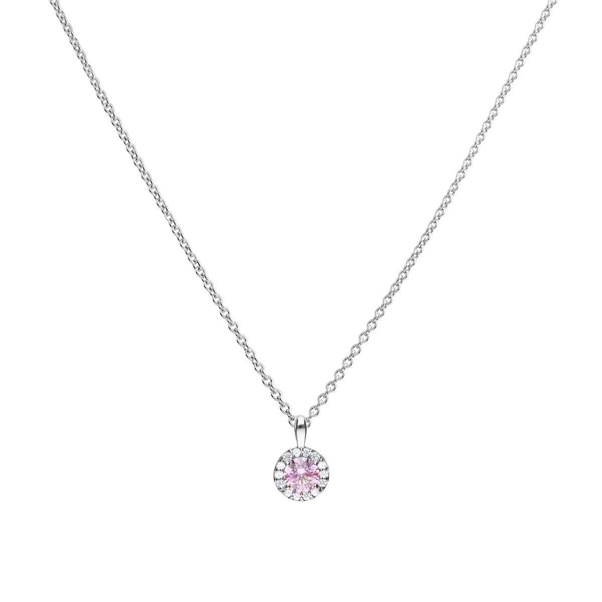 "Diamonfire® 1.21ct Pastel Pink Pavé Set Pendant in triple plated sterling silver with 57-facet zirconia, AnchorCert Pro certified skin safe, presented in luxury silk packaging with gift bag—ideal for weddings."