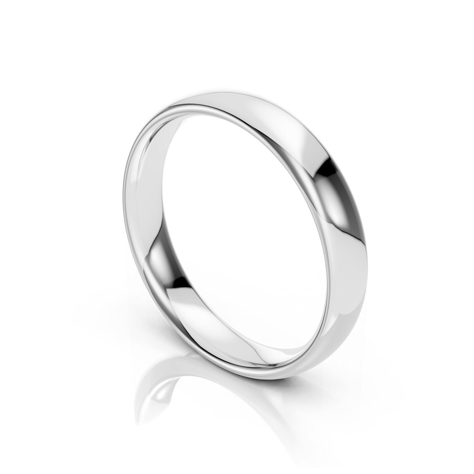 Ladies 4mm medium weight traditional court shaped wedding band in gold, platinum, palladium, silver, titanium and black zirconium with polished finish