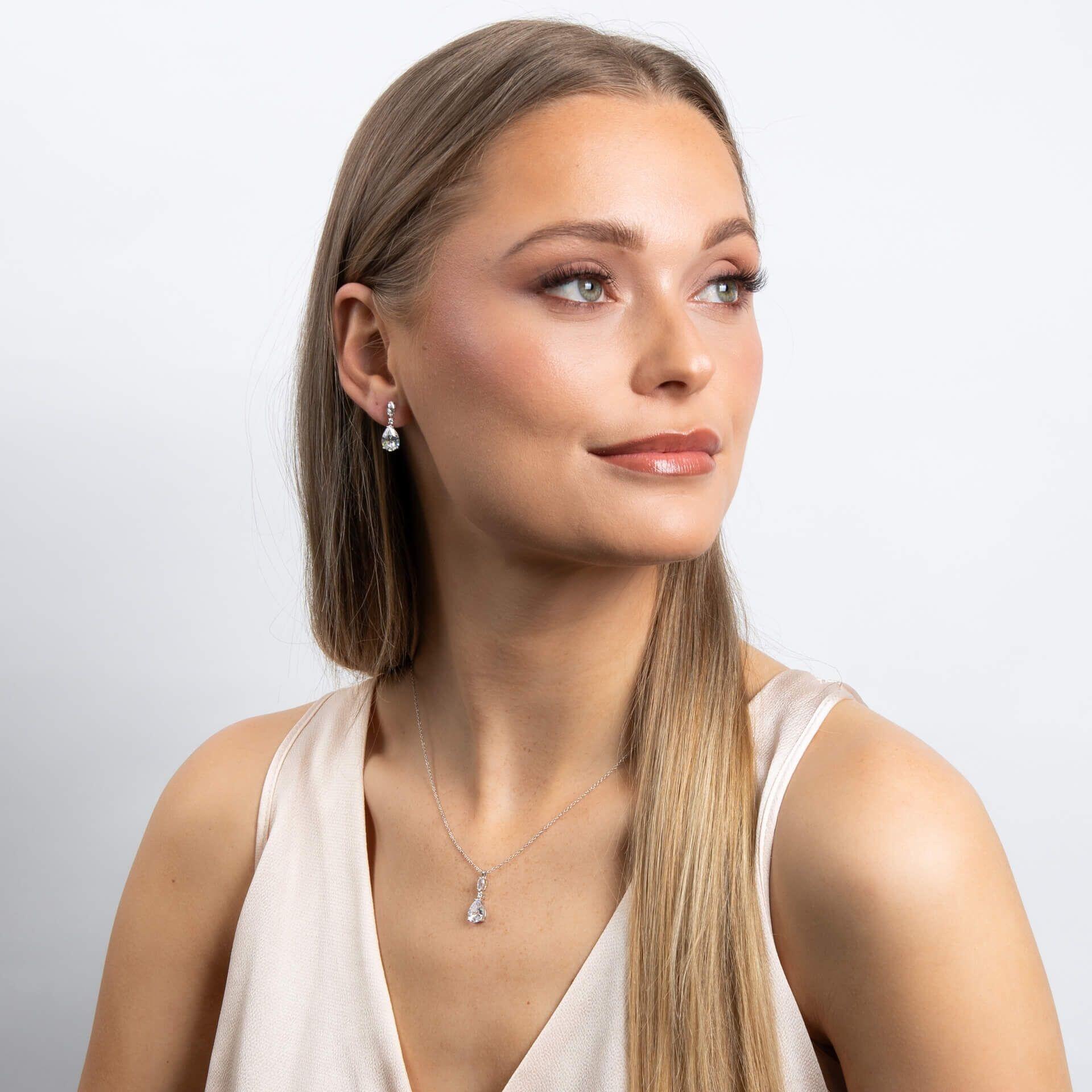 Diamonfire® Clear Marquise, Round and Teardrop Zirconia Statement Pendant in Triple Plated Sterling Silver, Adjustable 42–48cm – Luxury Jewellery by Gold and Diamonds
